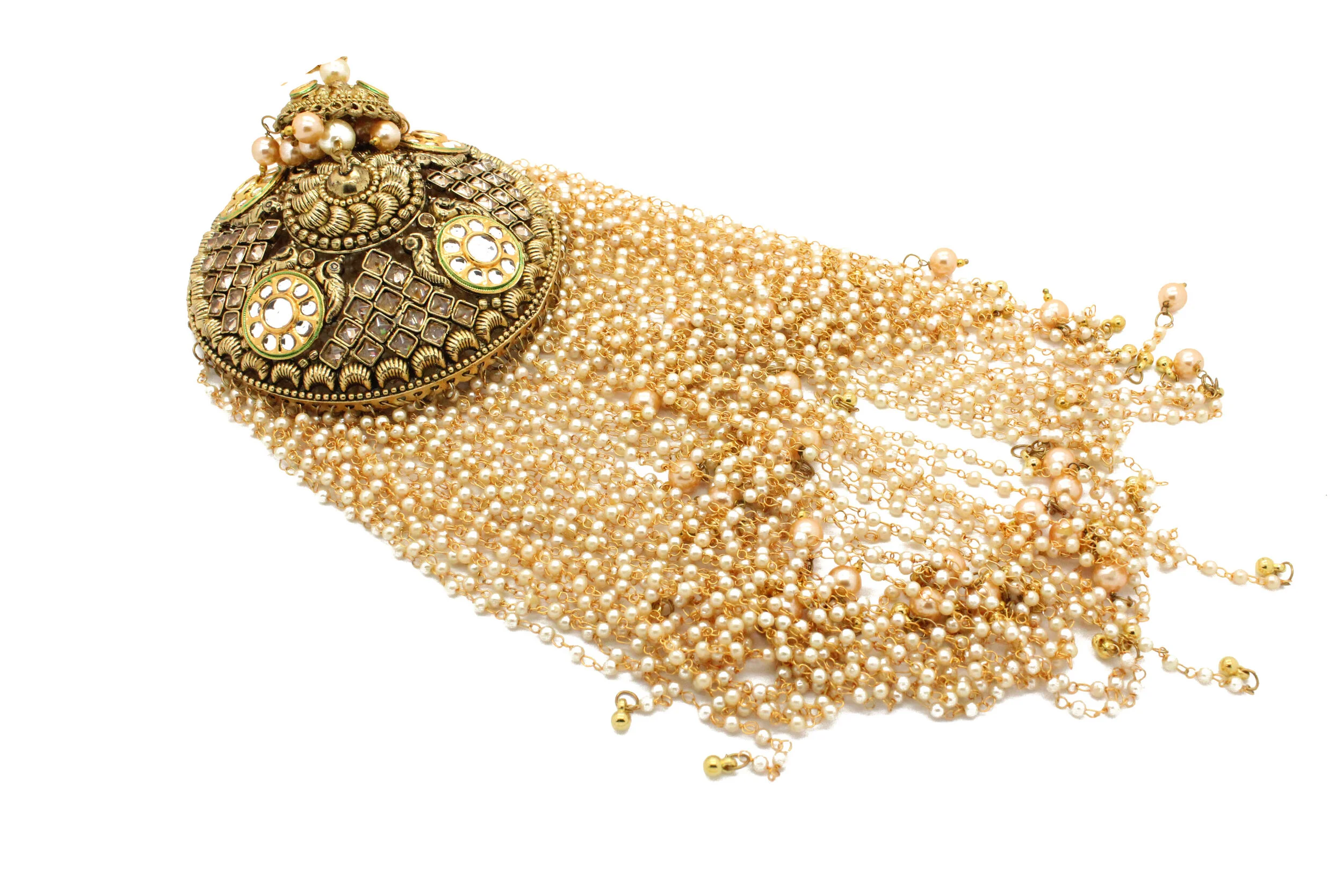 Pair of Antique Gold Large Full Stone Jhumki Polki Bridal Kaleerein