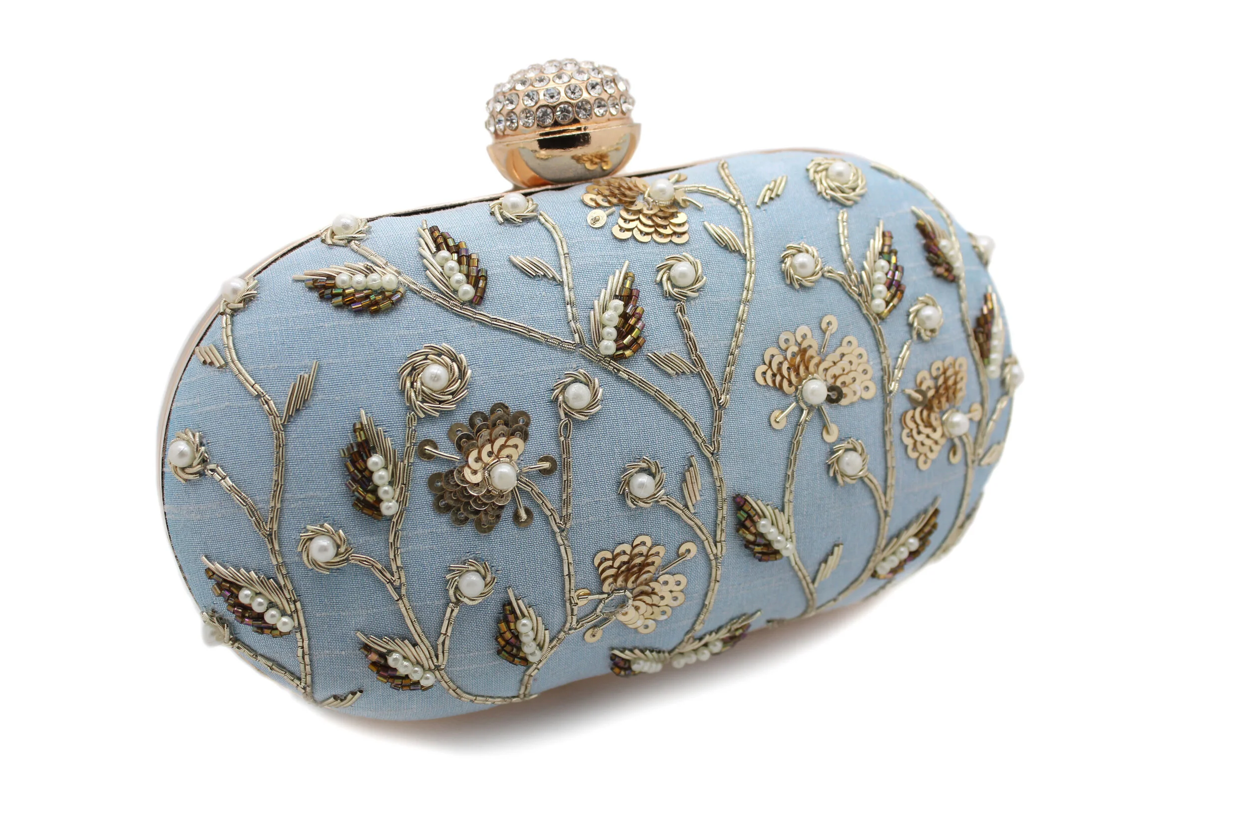 Ivory Gold Pearl Oval Clutch Bag