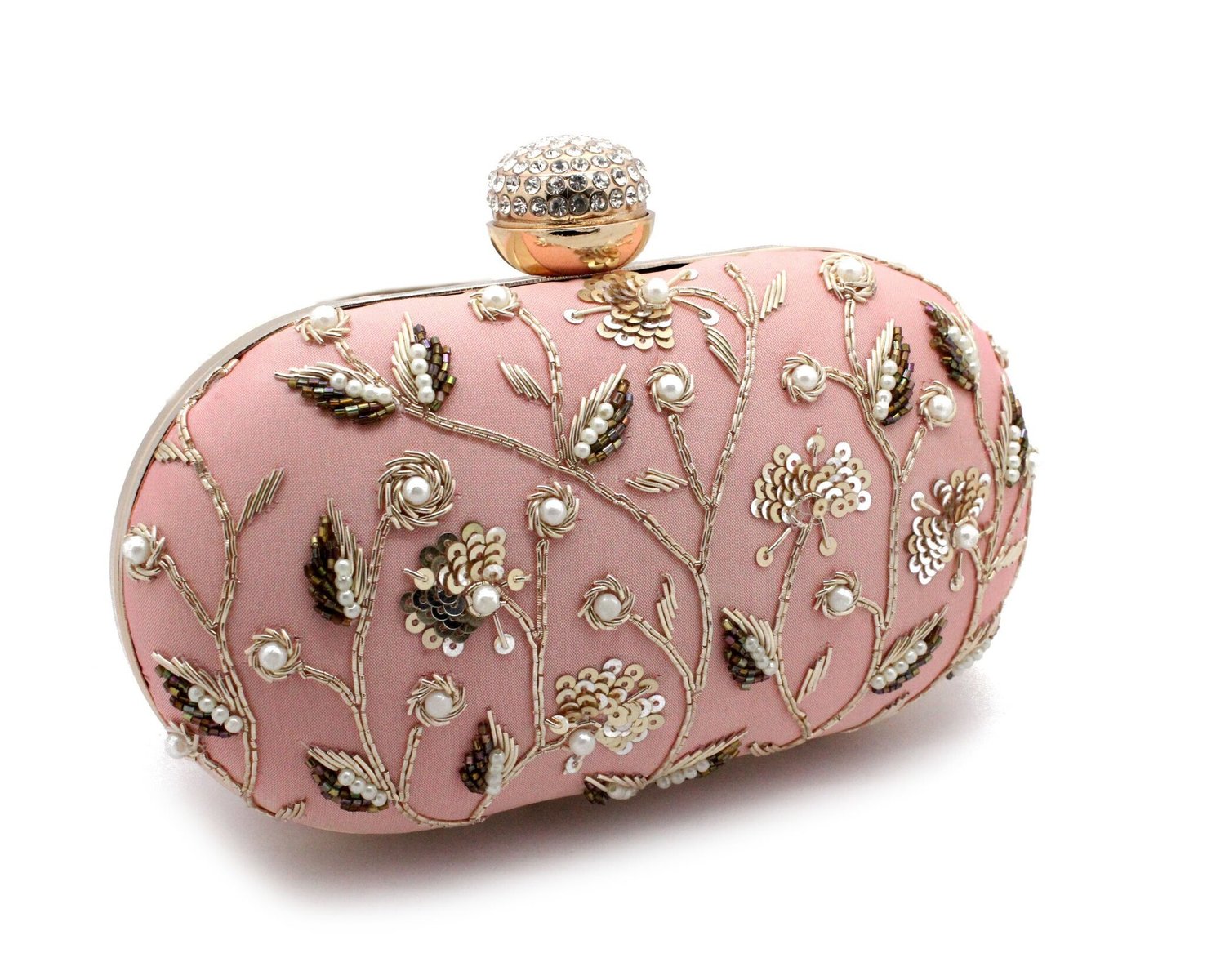 Baby Pink Gold Floral Sequin Clutch Bag — Glimour Jewellery