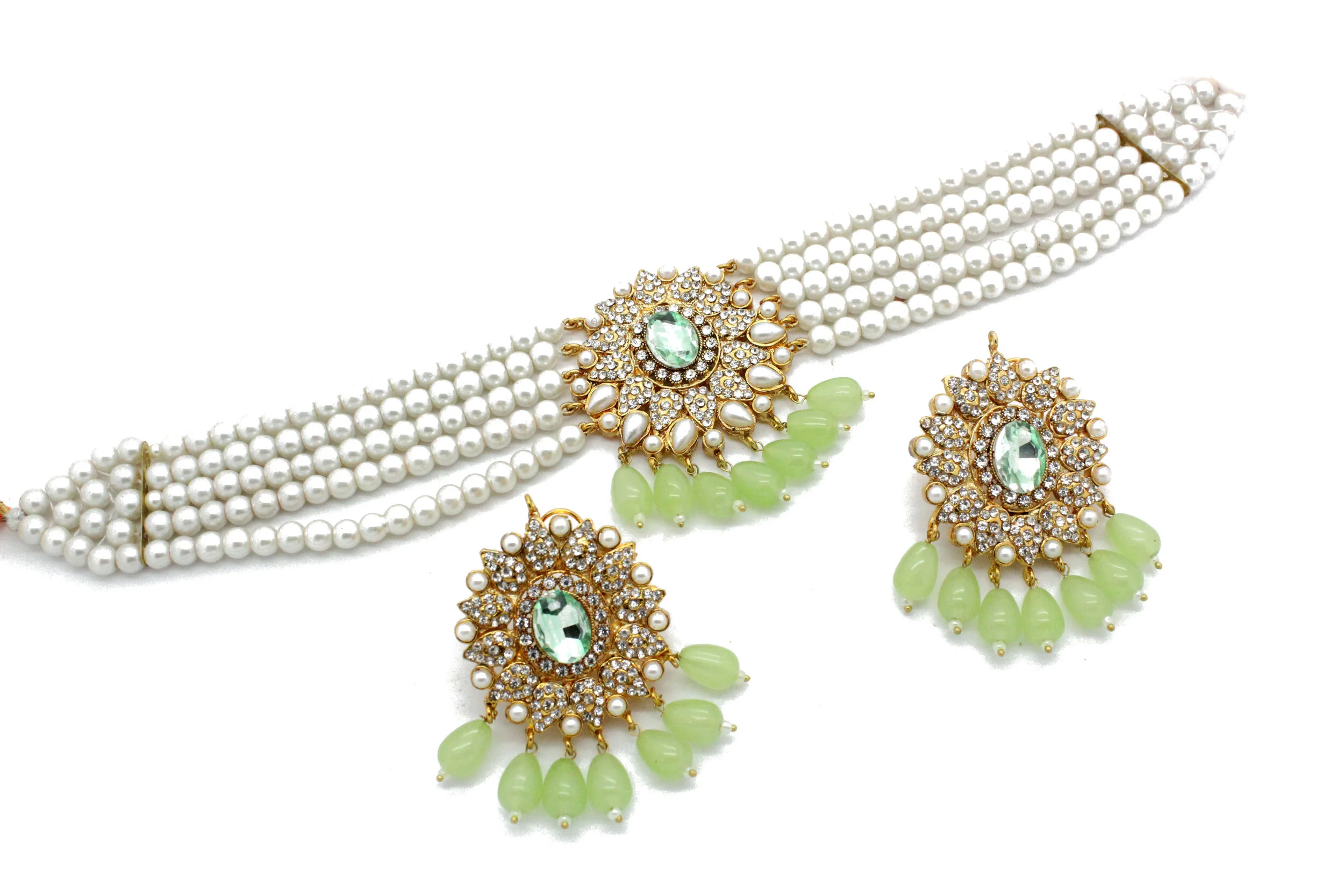 Mint Gold Silver Pearl Choker Necklace 