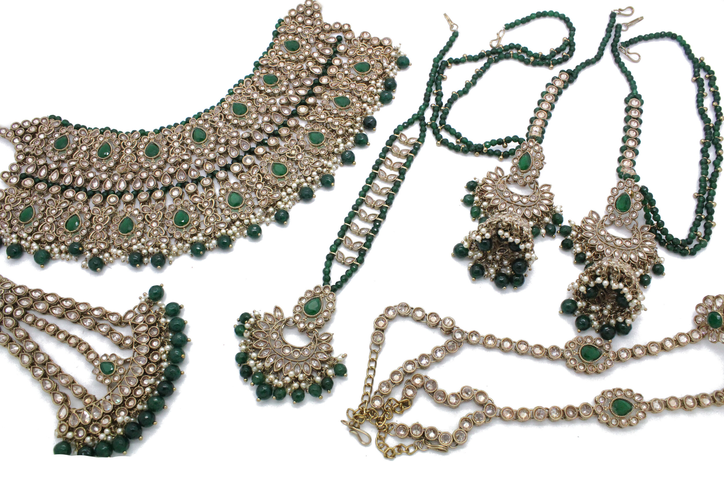 Antique Gold Green 'SIMI' Bridal Necklace Jewellery Set