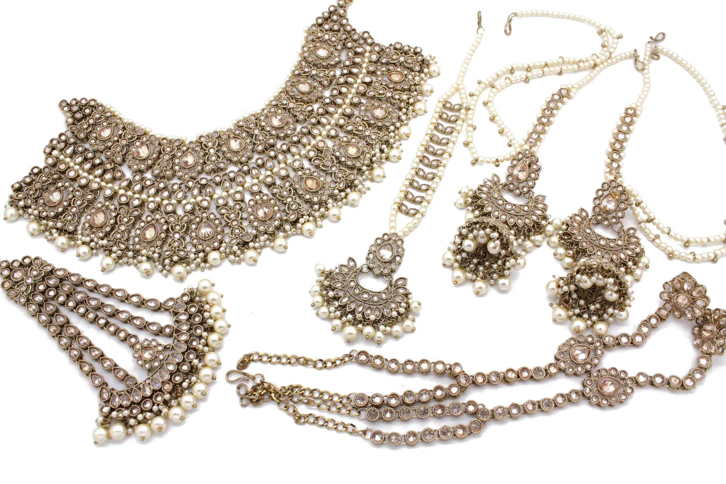 Antique Gold Indian Full Bridal Necklace Jewellery Jewelry Set