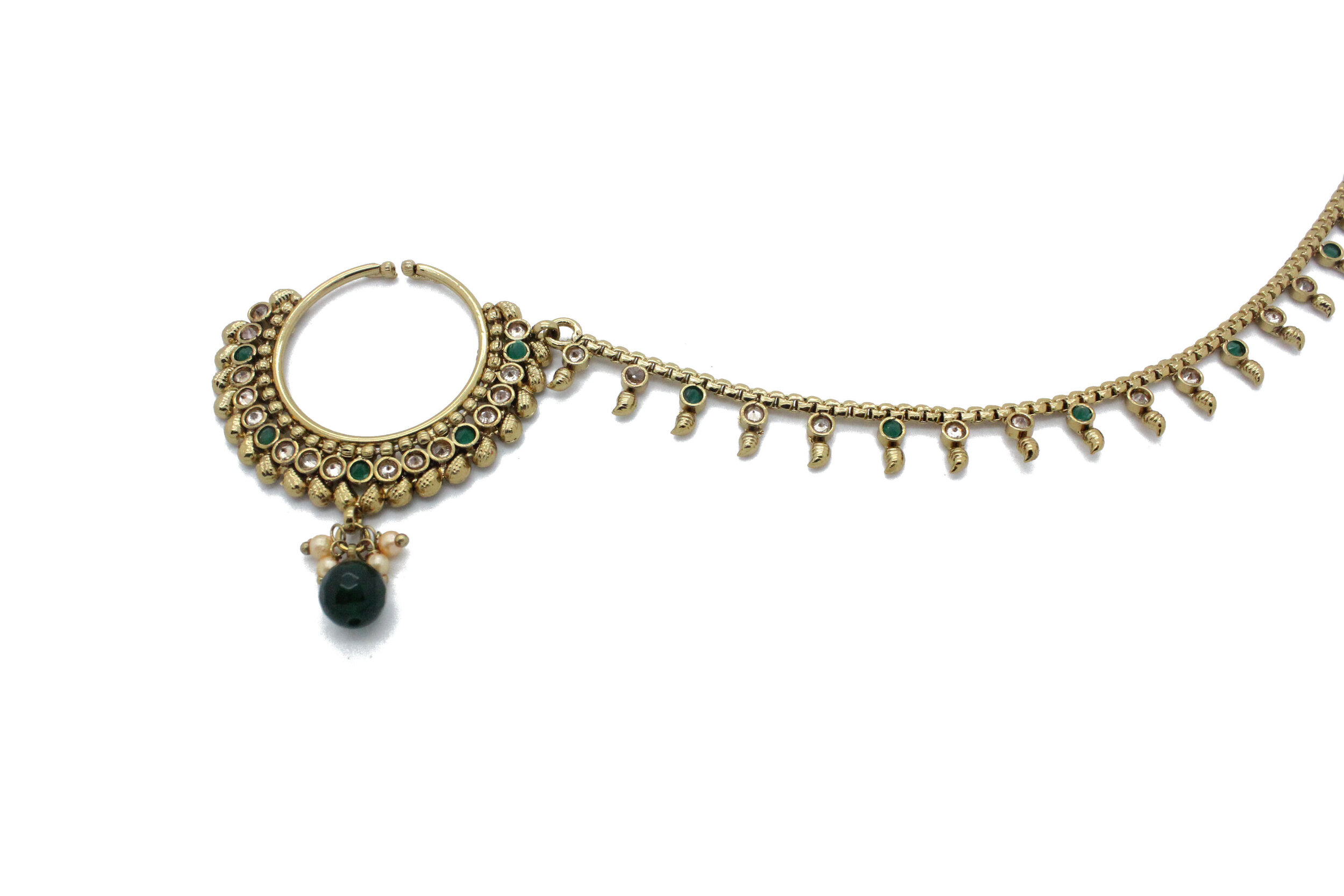 Antique Gold Green Nose Chain Nath