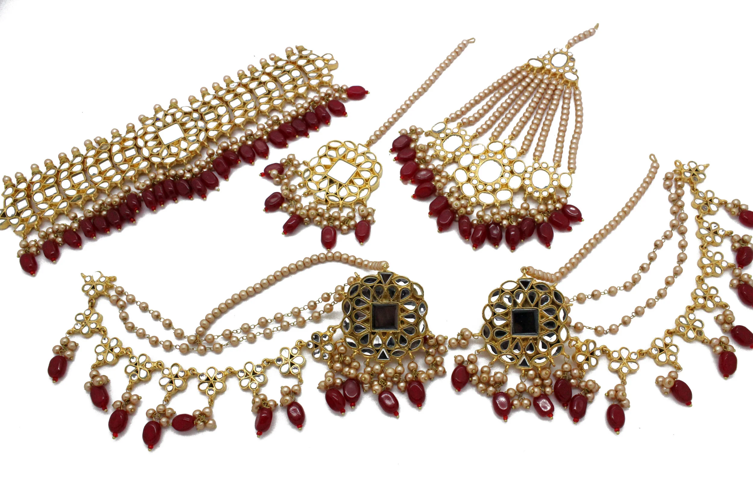Gold Silver Mirror Stone Maroon Bridal 