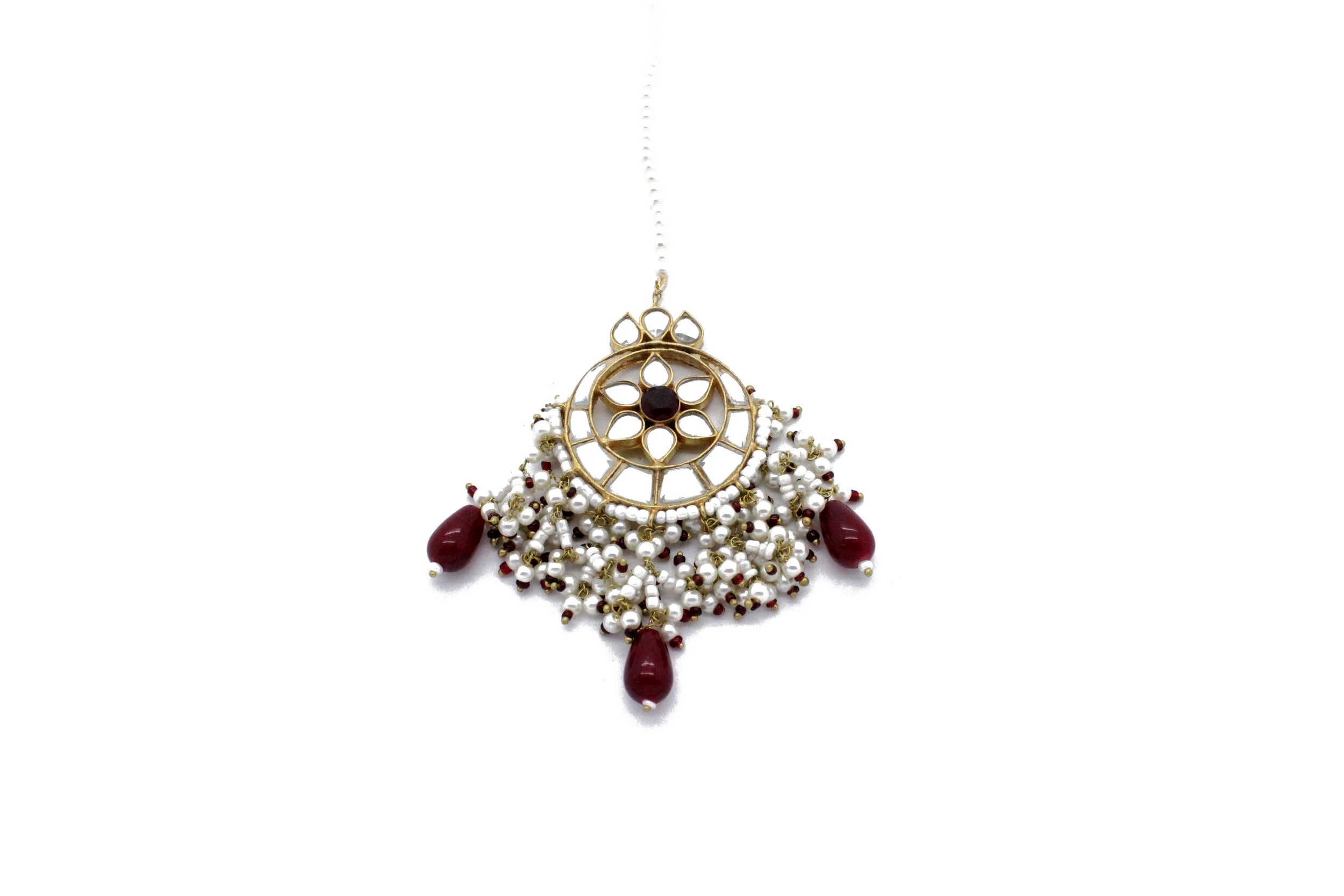 Maroon Gold Silver Mirror Stone Tikka Headpiece