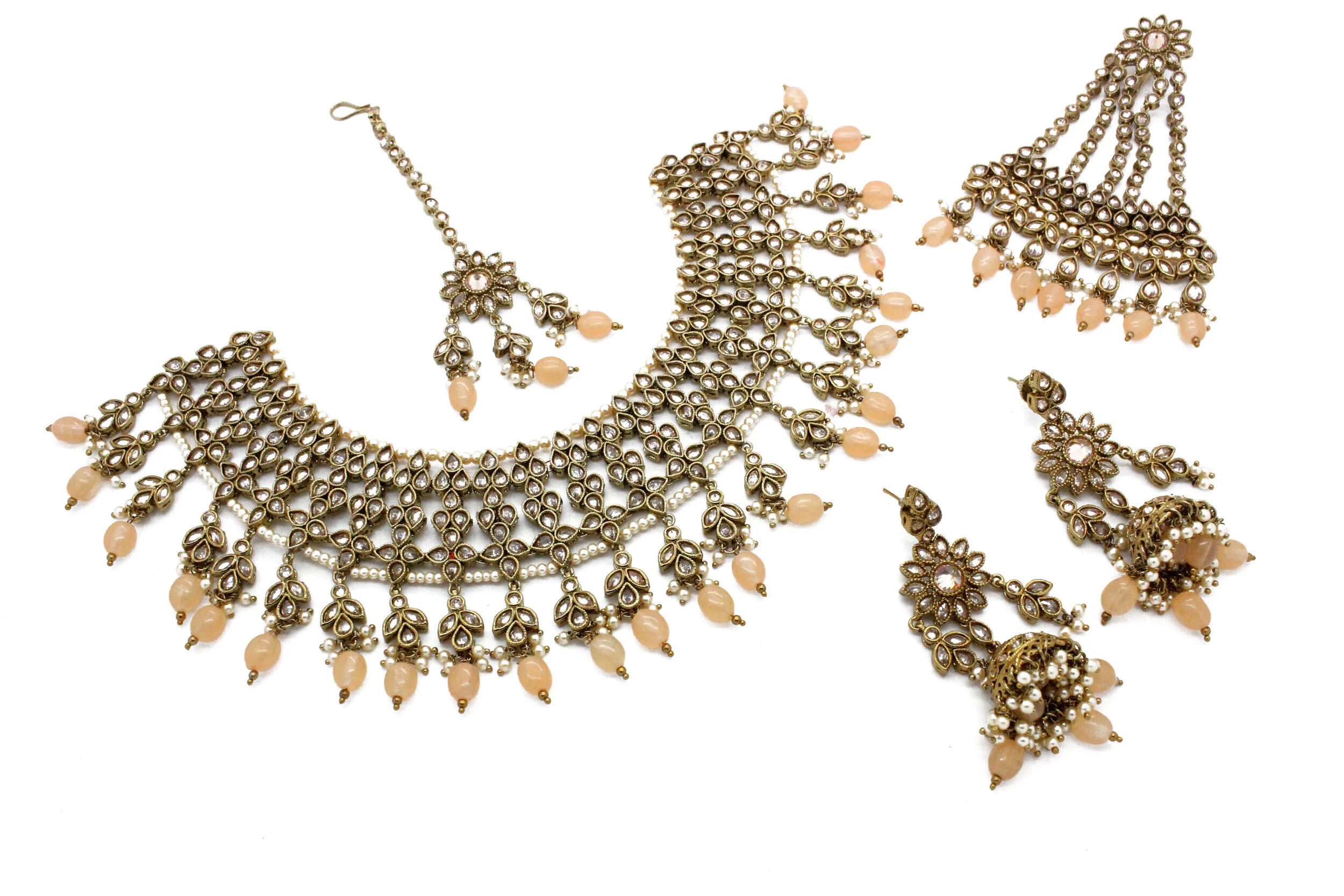 Peach Nude Antique Gold Necklace Jewellery Set