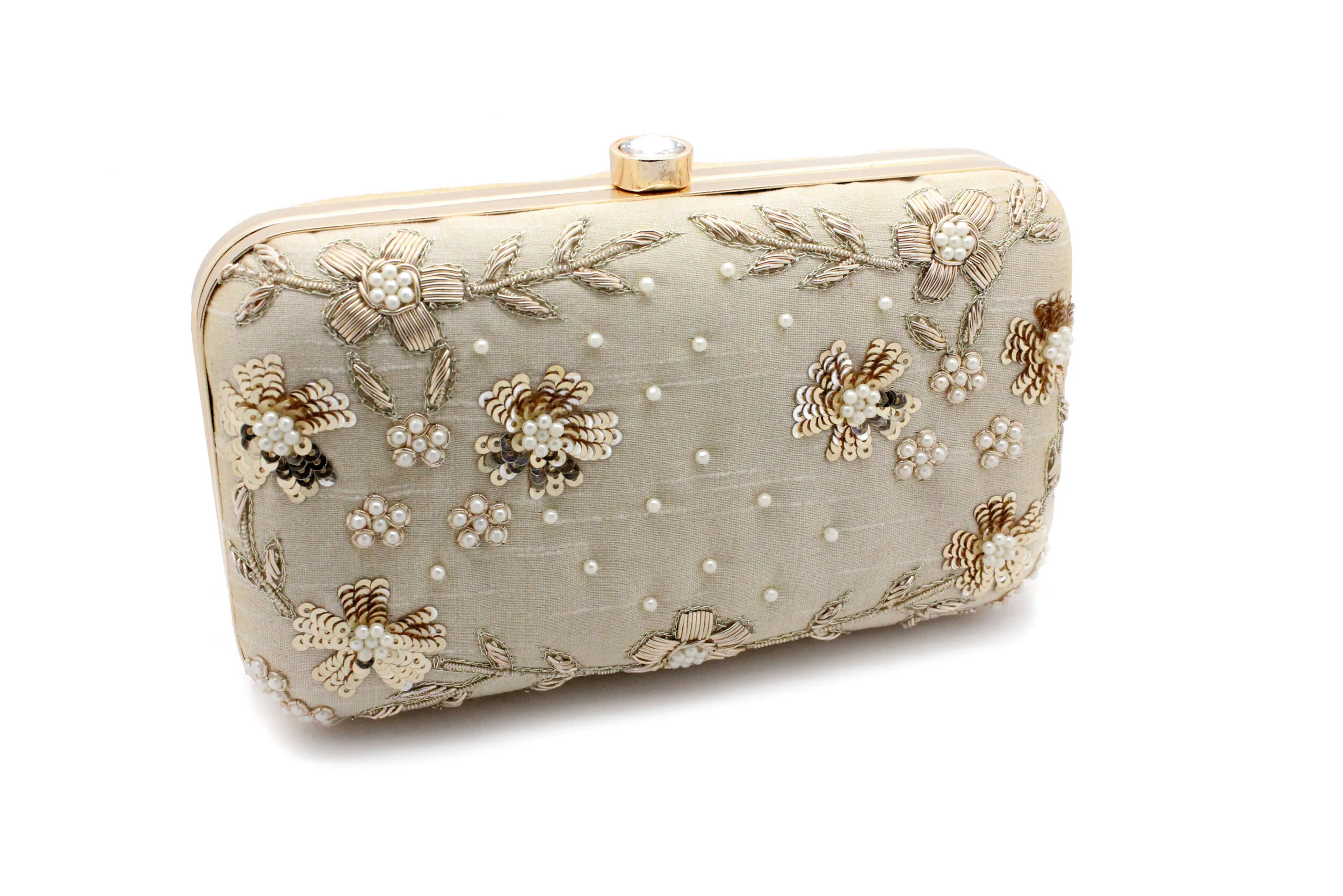 Ivory Gold Stonework Clutch Bag