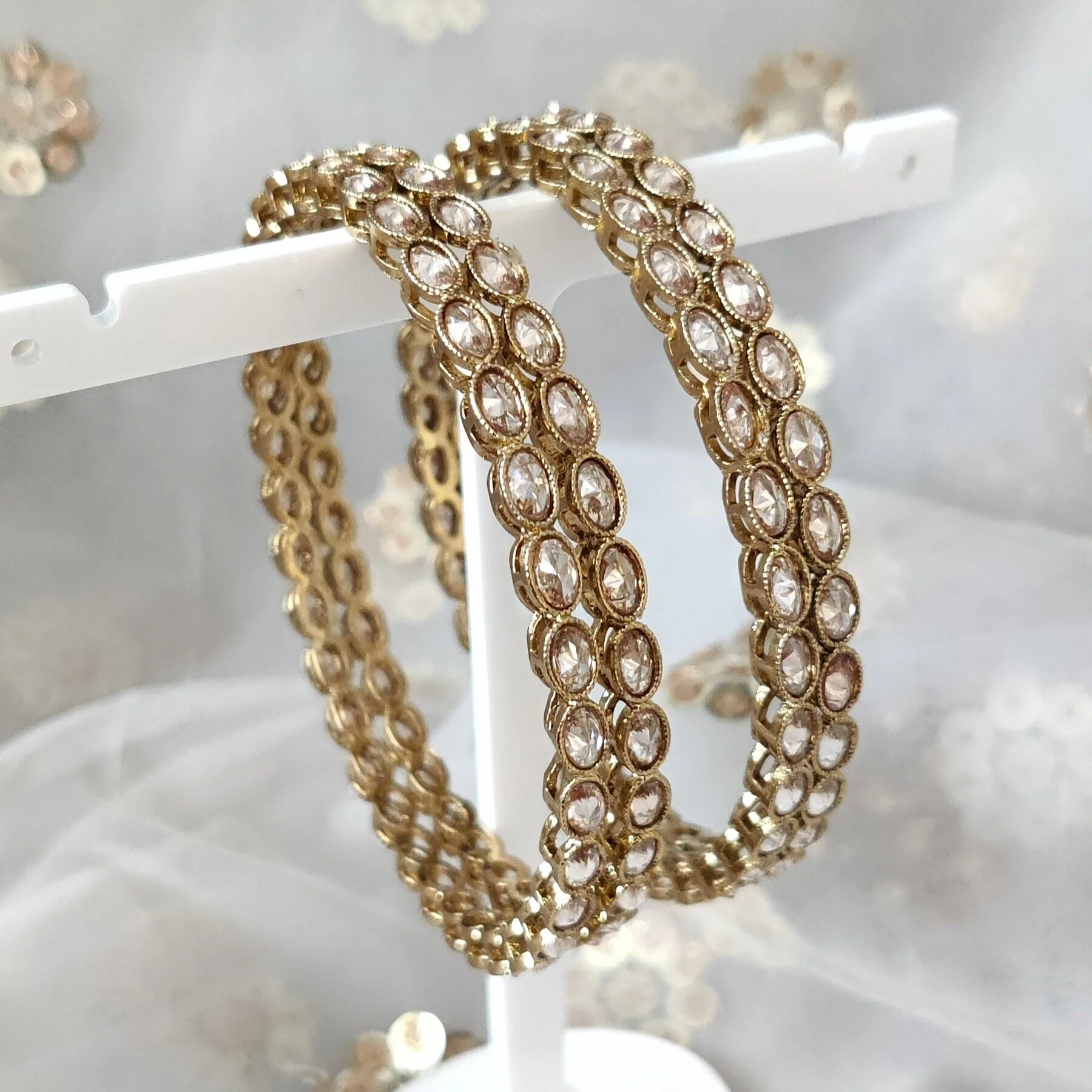 Antique Gold Indian Asian Kundan Polki Kangan Bangles Churiya 