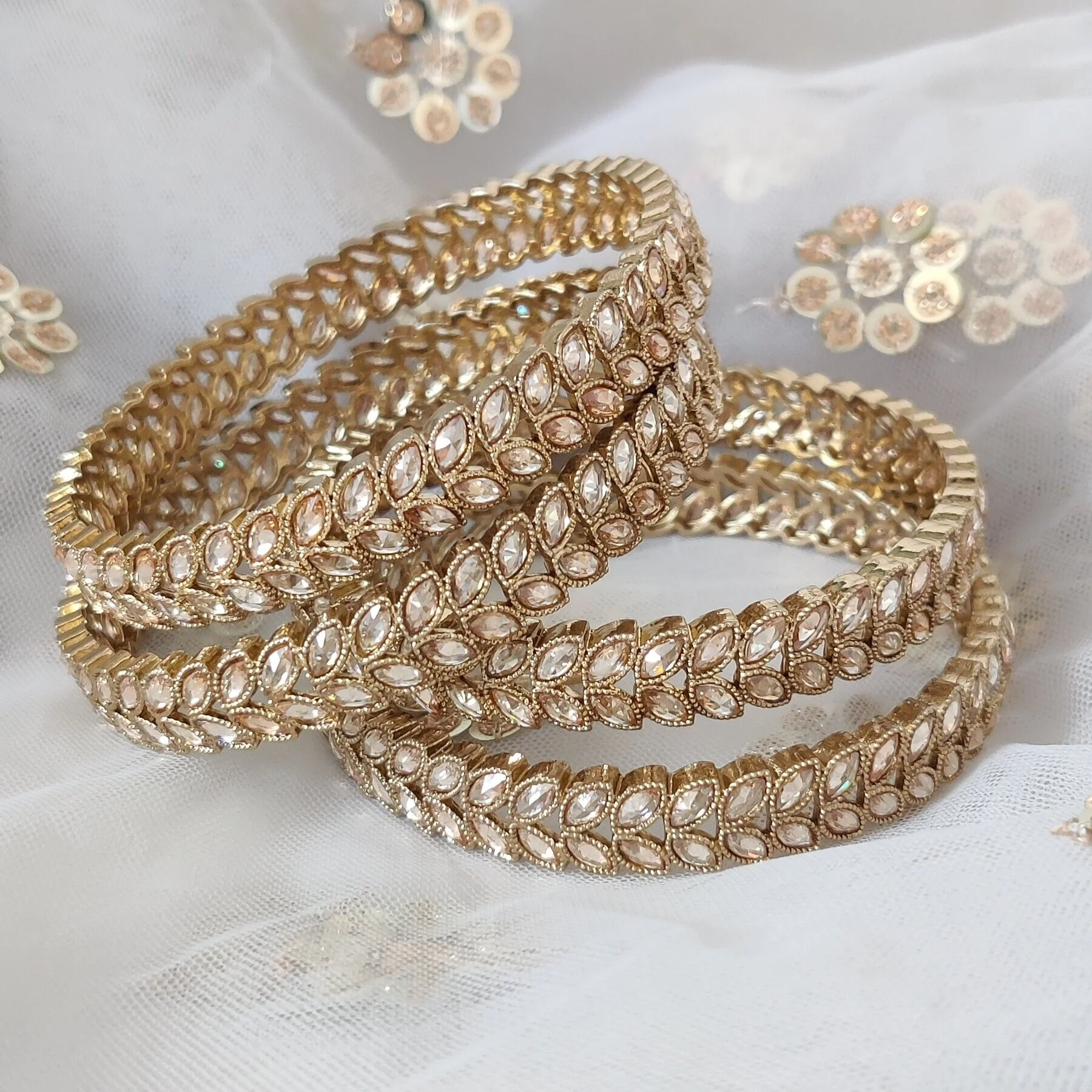 Antique Gold Indian Kundan Bangle Set Kangans Churiya Choora Bangles Bridal Set