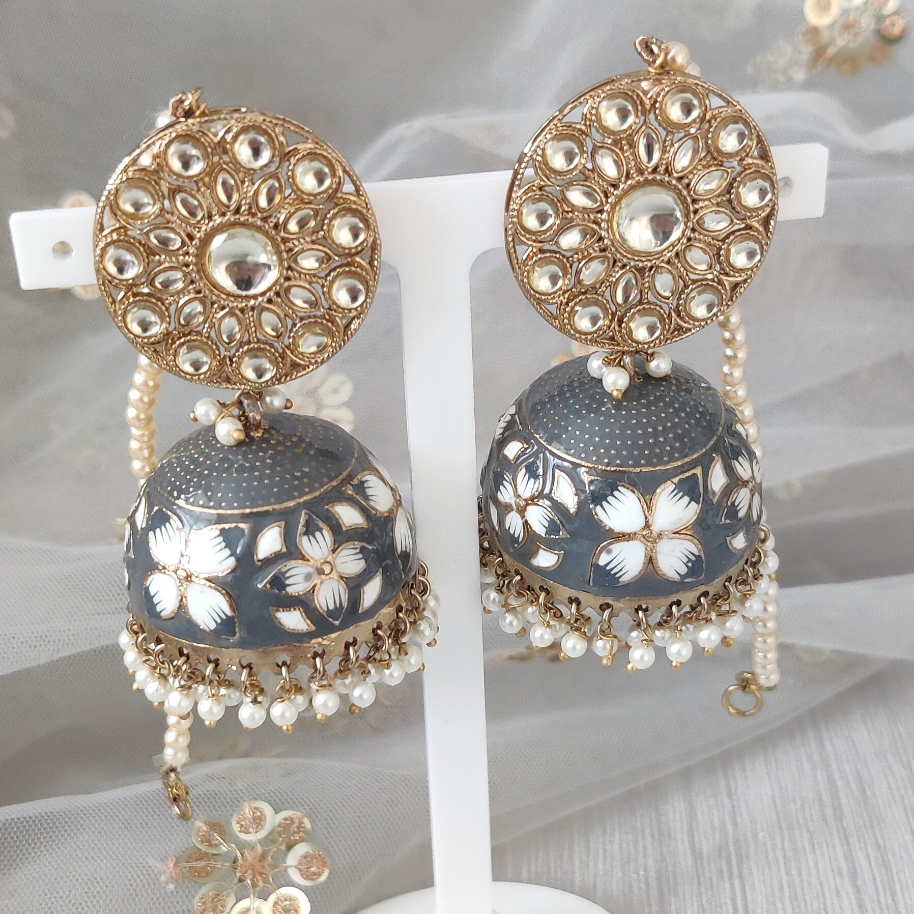 Maroon Gold Silver Indian Asian Jhumki Earrings Painted Meenakari — Glimour  Jewellery