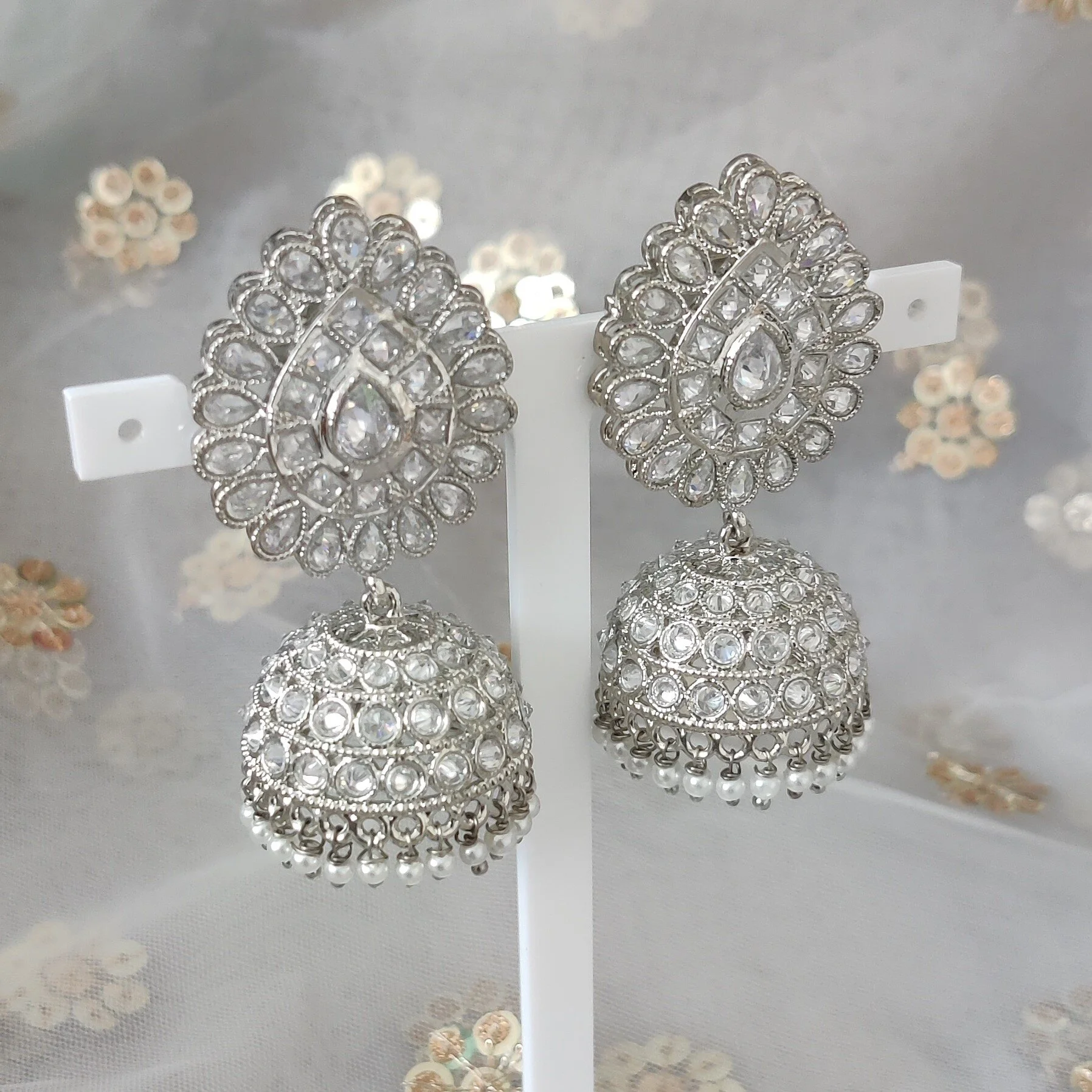 Full Silver Kundan Polki  Jhumki Indian Asian Jhumkis 