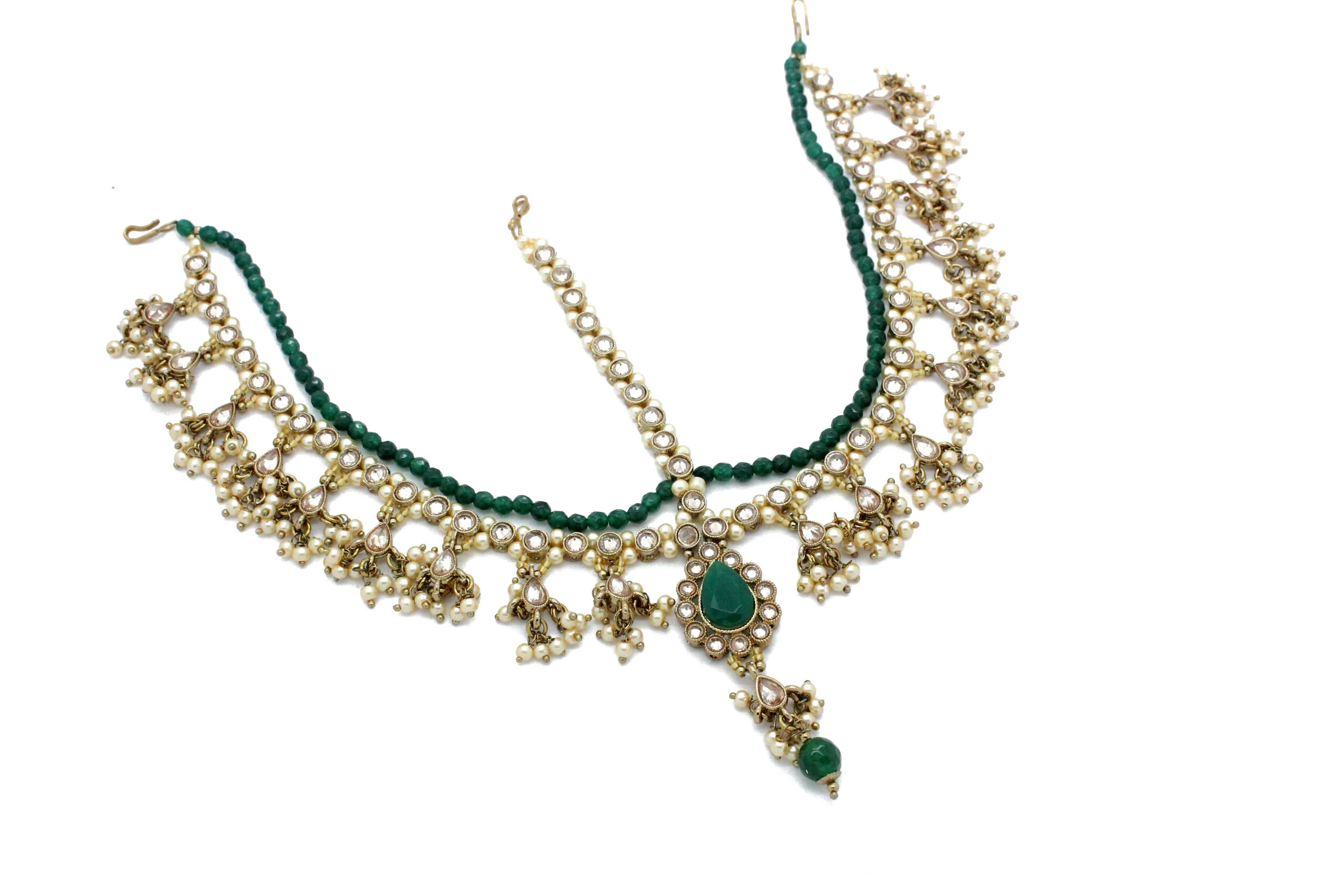 Green Antique Gold 'ANIKA' Matha Patti Headpiece