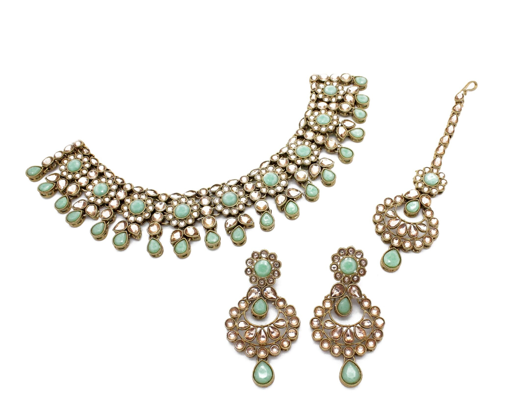 Gold Silver Baby Pink Indian Asian Wedding Party Necklace Jewellery Set