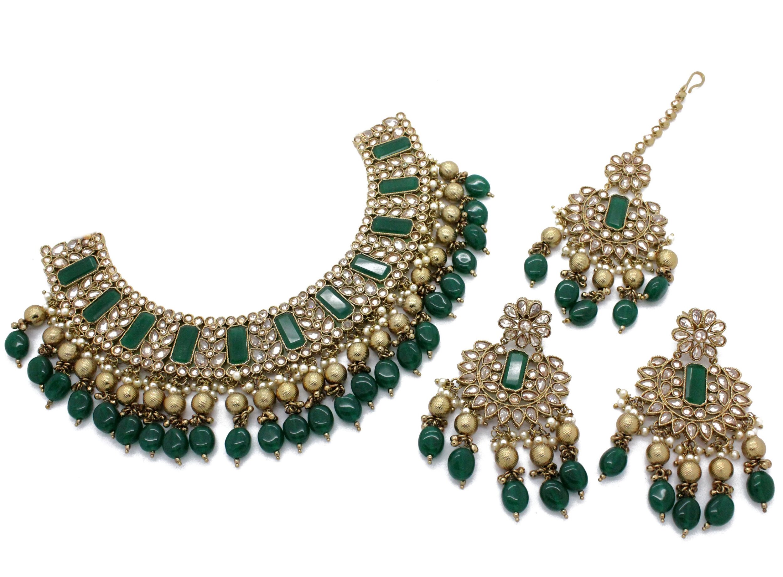 Green Antique Gold 'Necklace Jewellery Set