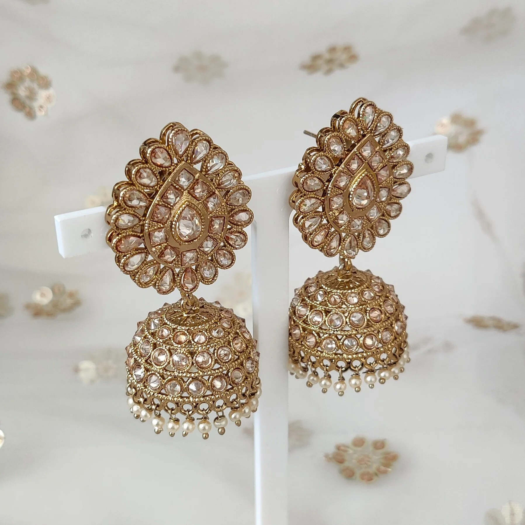 Antique Gold Polki Indian Asian Jhumki Earrings 
