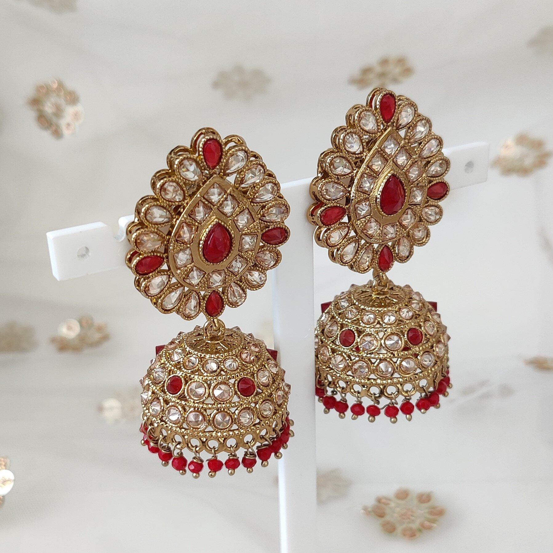 Maroon Antique Gold Polki Indian Asian Jhumki Earrings 
