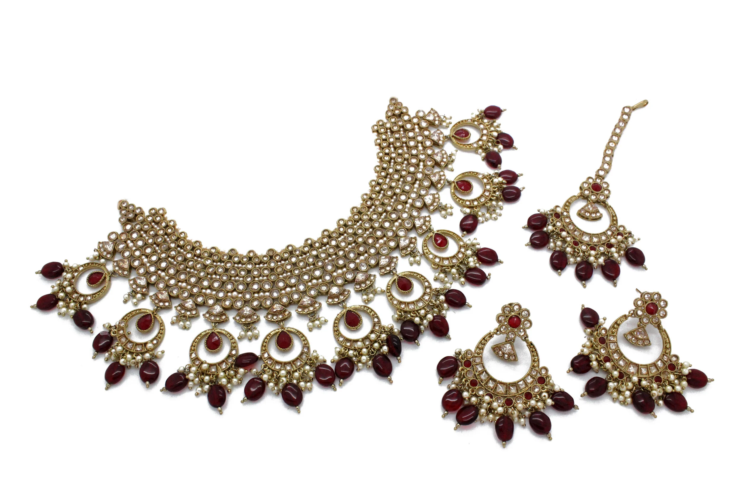 Maroon Antique Gold  Necklace Set