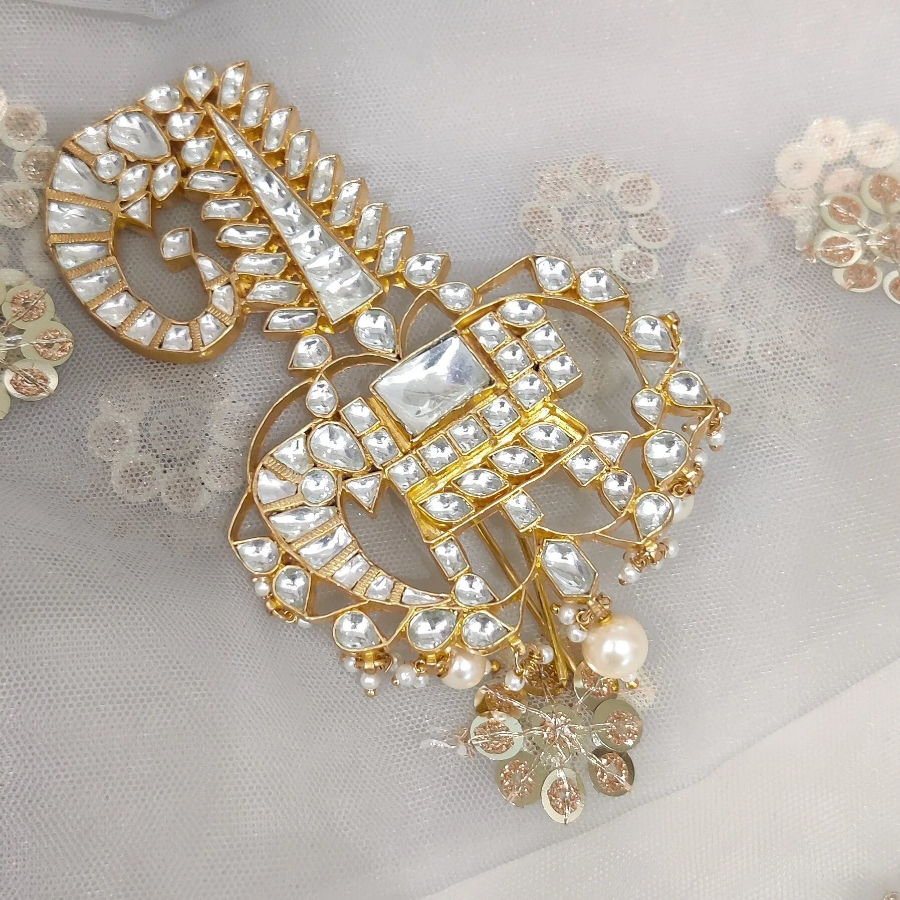 Gold Silver Paachi Kundan Stone Mens Grooms Indian Asian Punjabi Turban Kalgi