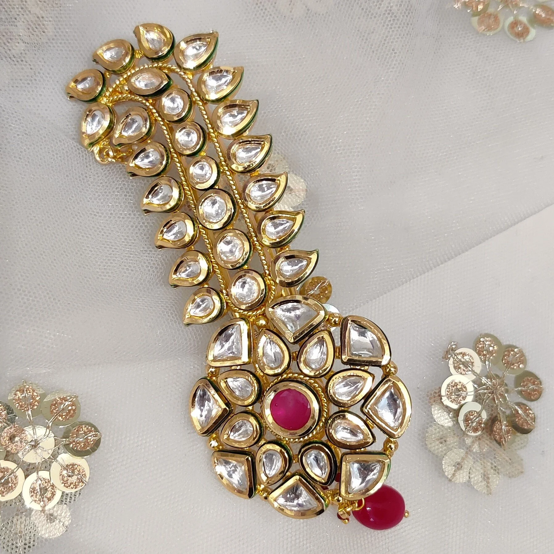 Ruby Gold Silver Kundan Stone Mens Grooms Indian Asian Punjabi Turban Kalgi