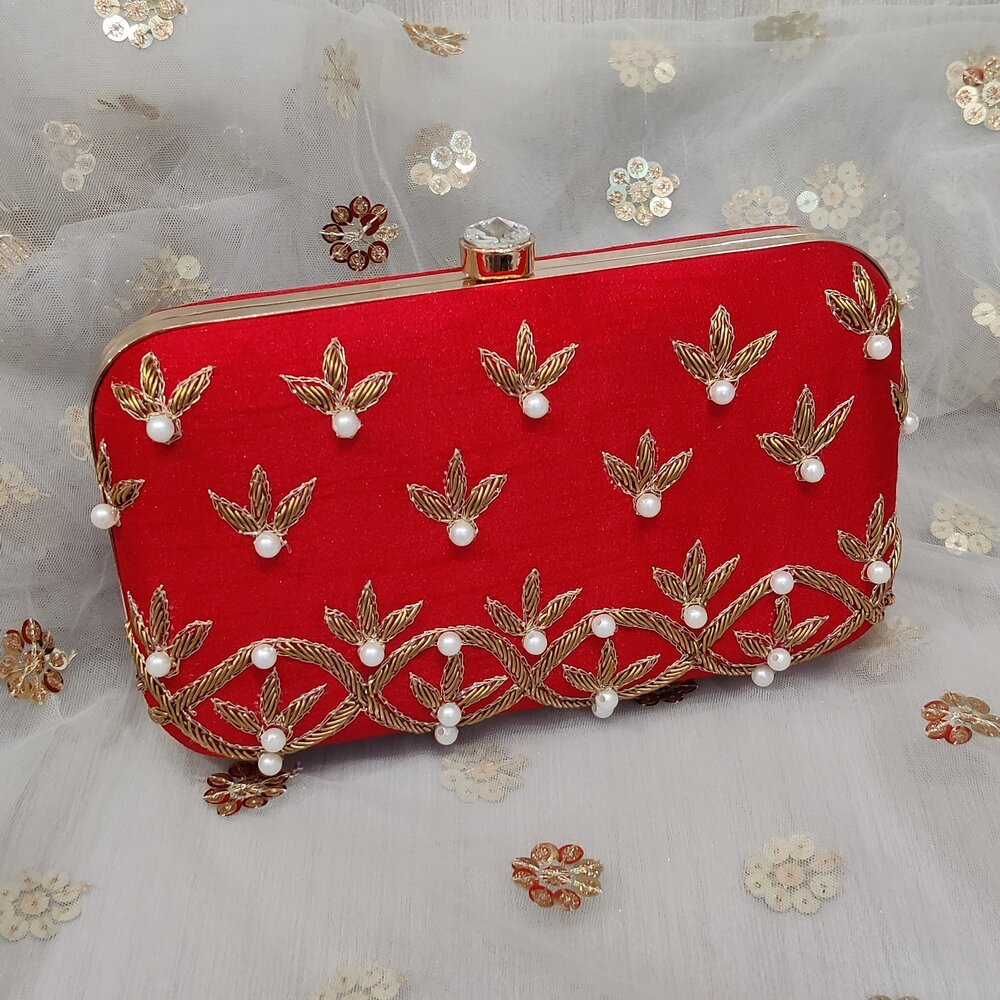 Antique Gold Pearl Indian Asian Pearl Stone Clutch Bag Purse