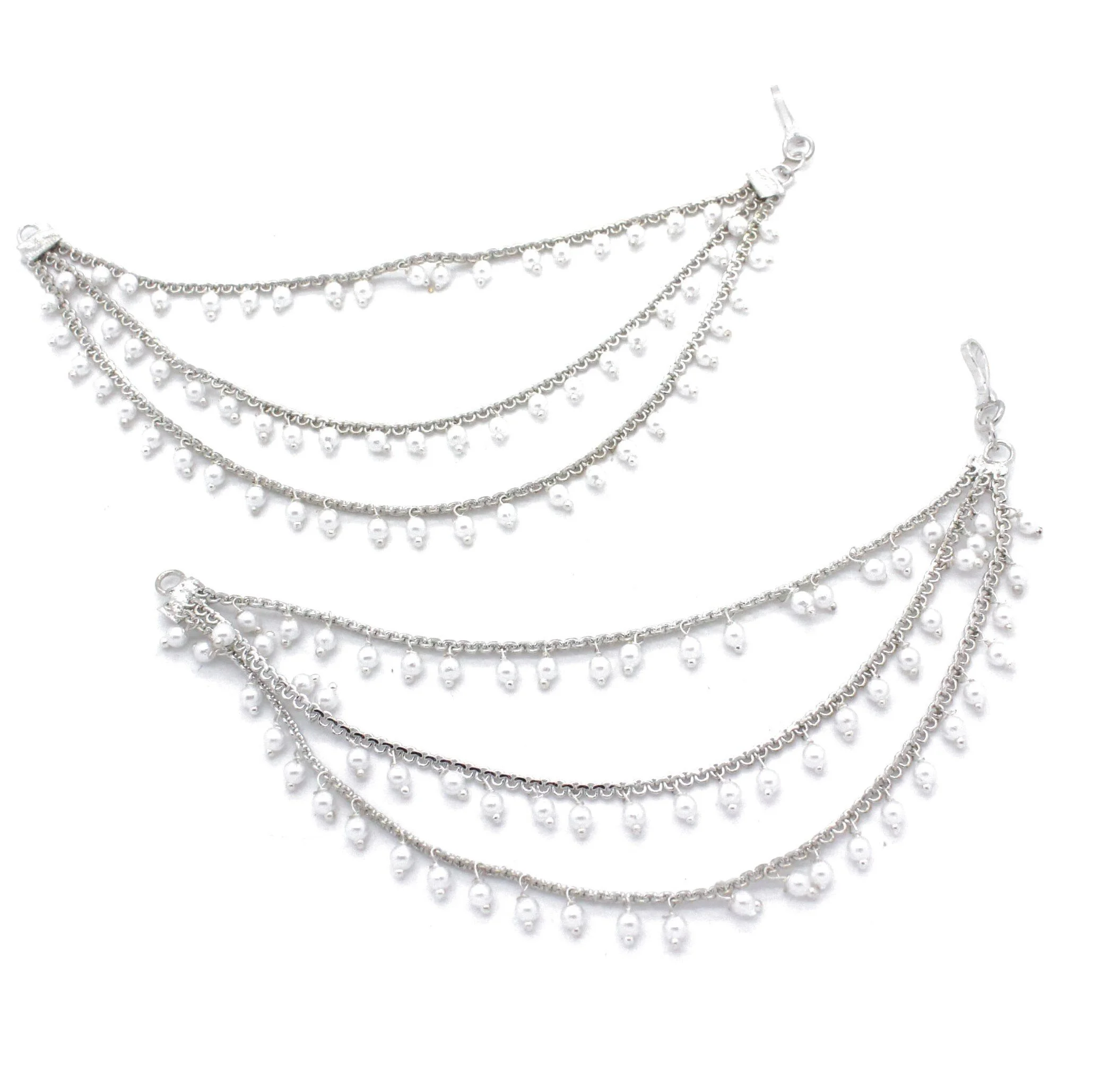 Pair of Silver Ivory Simple Ear Chains Indian Saharey Chains