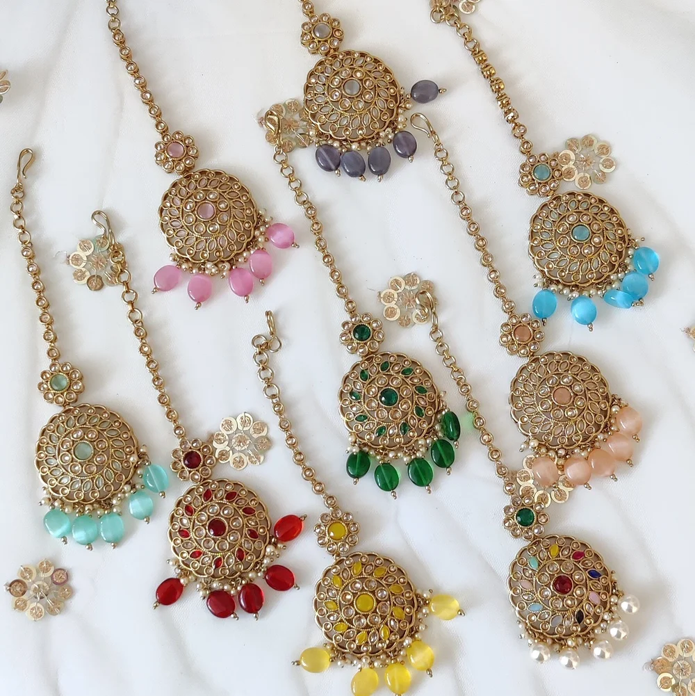 Antique Gold Polki Kundan Indian Asian Maang Tikka Headpieces — Glimour  Jewellery