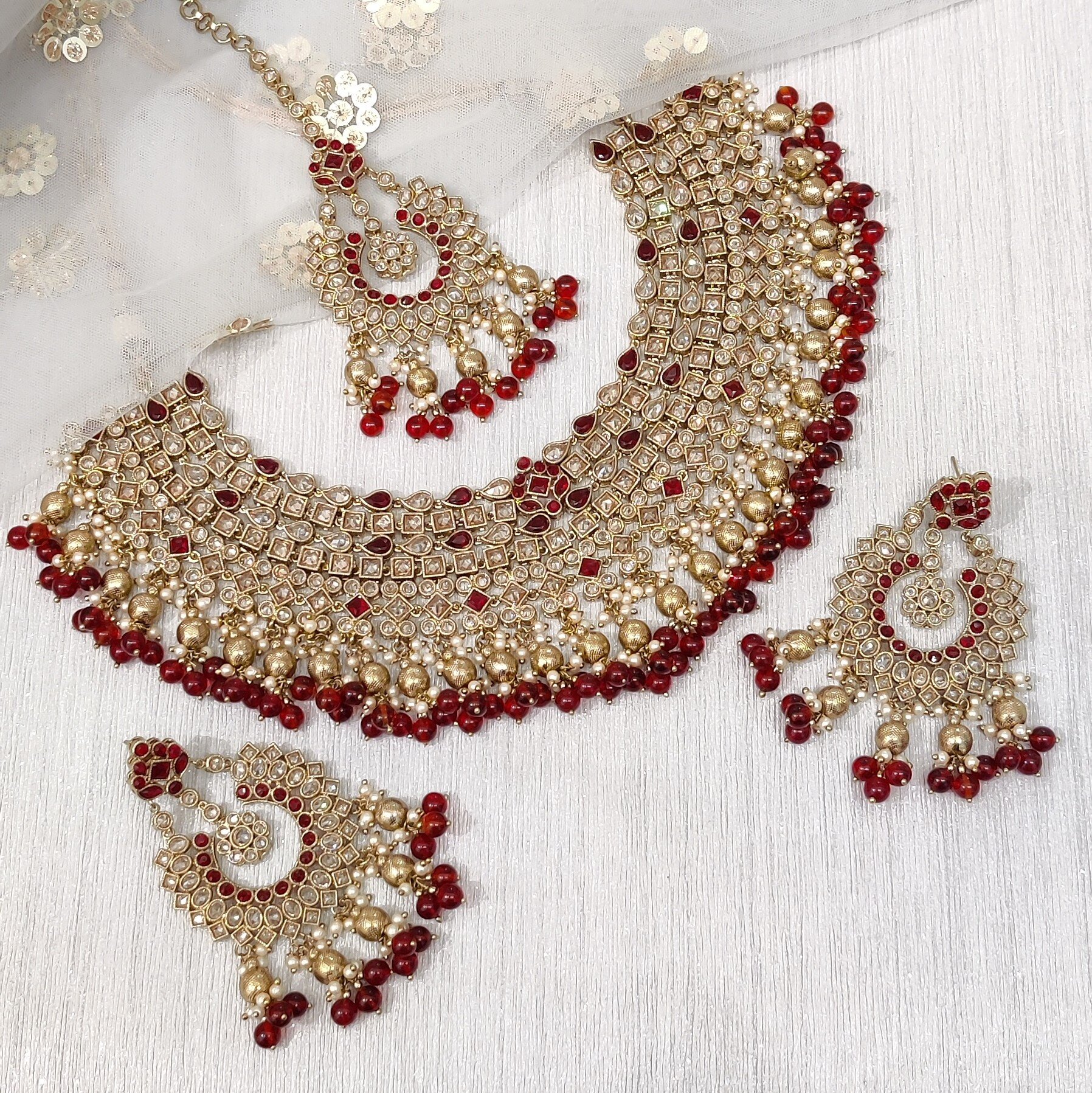 Maroon Antique Gold Polki Stone Indian Bridal Wedding Necklace Jewellery  Jewelry Set — Glimour Jewellery