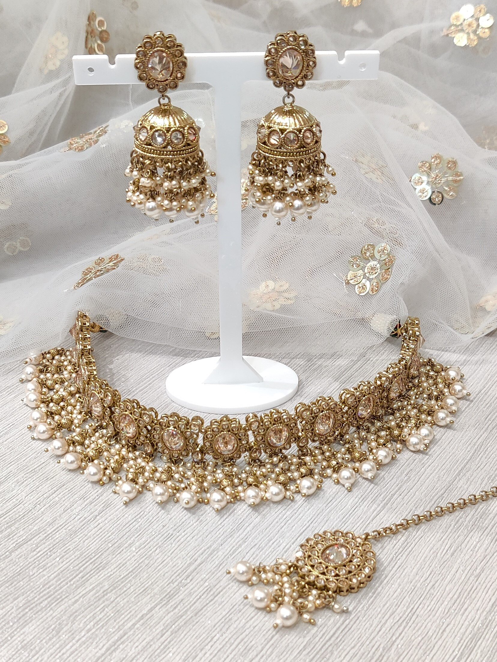 Bollywood Gold Plated Pearl Indian Pearl Choker Jewelry Wedi Bridal Necklace  Set | eBay