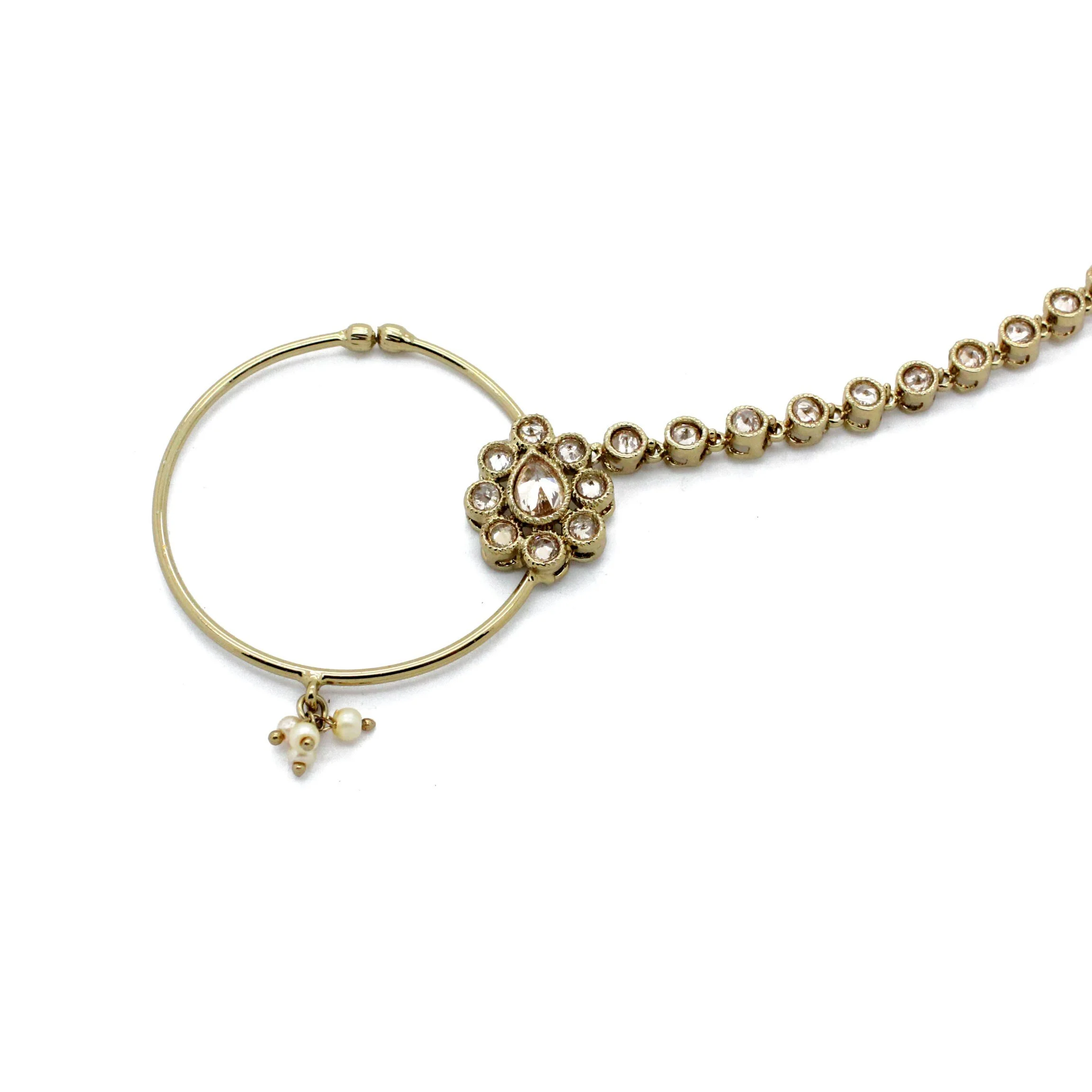 Antique Gold Polki Stone Nose Chain Nath Nathini Nose Ring 