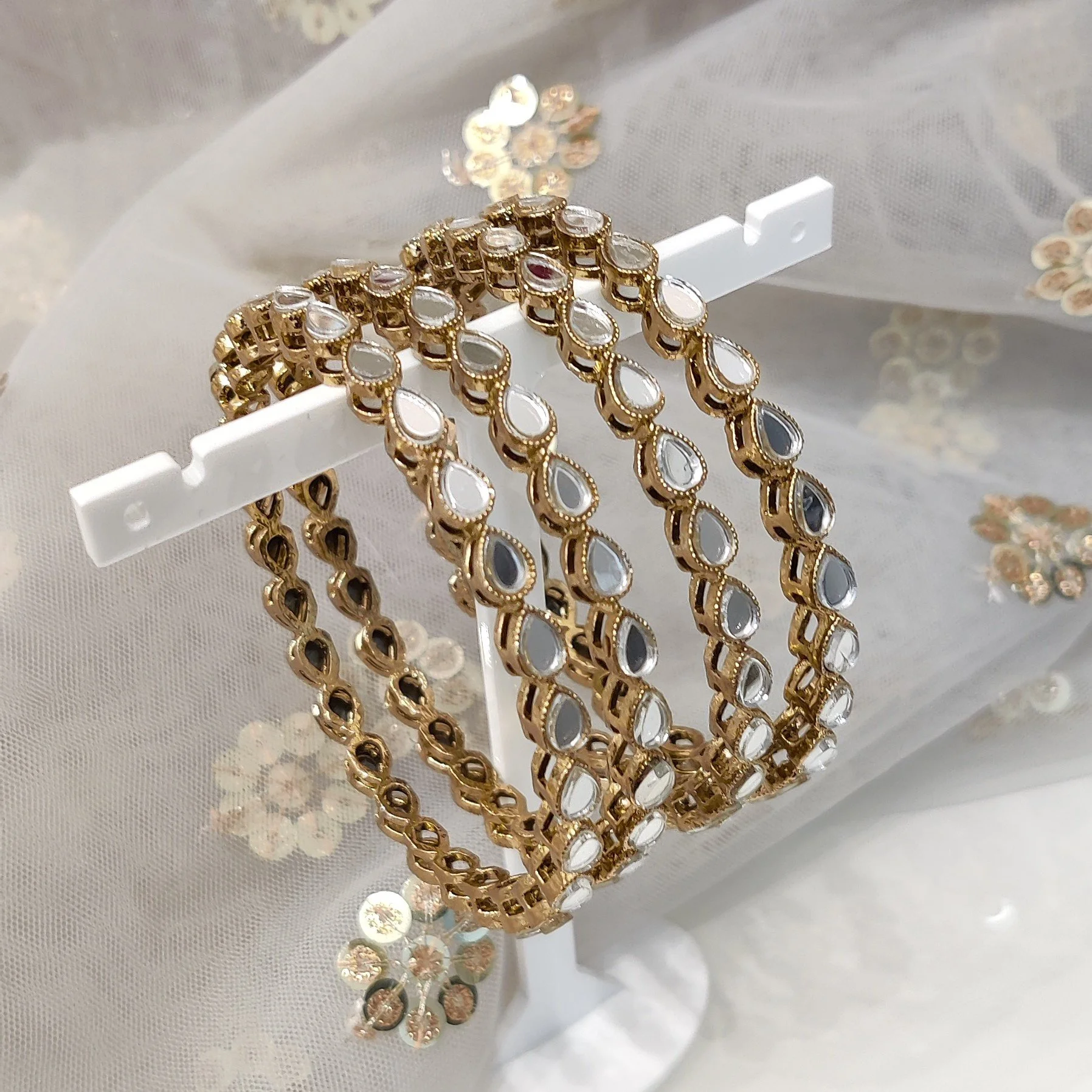 Gold Silver Mirror Stone Sheesha Indian Asian Bangles Churiya Bangle