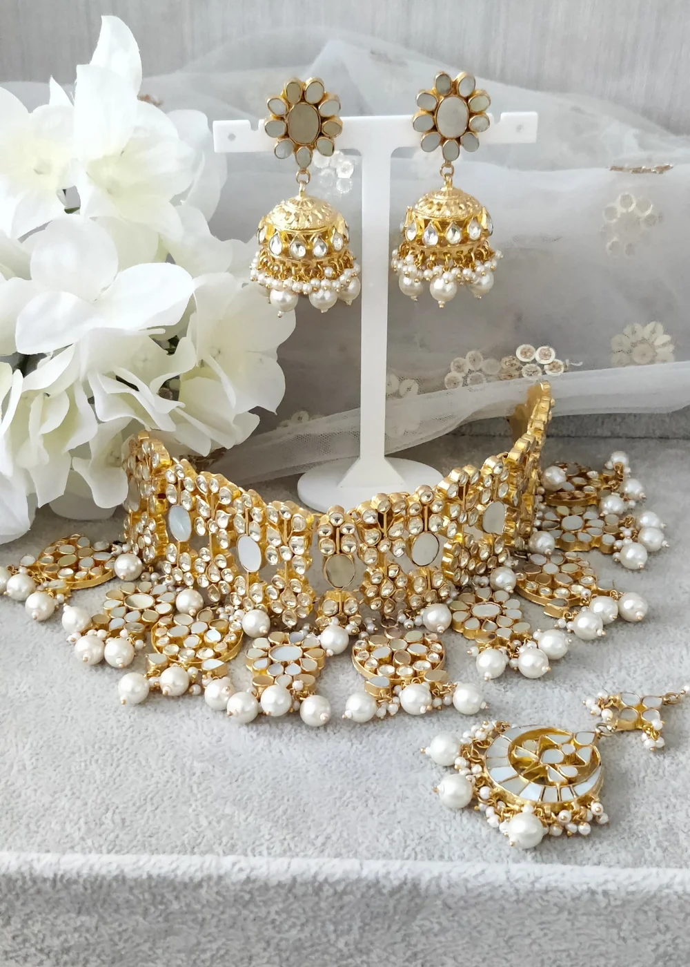 Gold Silver Mother of Pearl Paachi Kundan Bridal Choker Necklace Jewellery  Jewelry Set — Glimour Jewellery