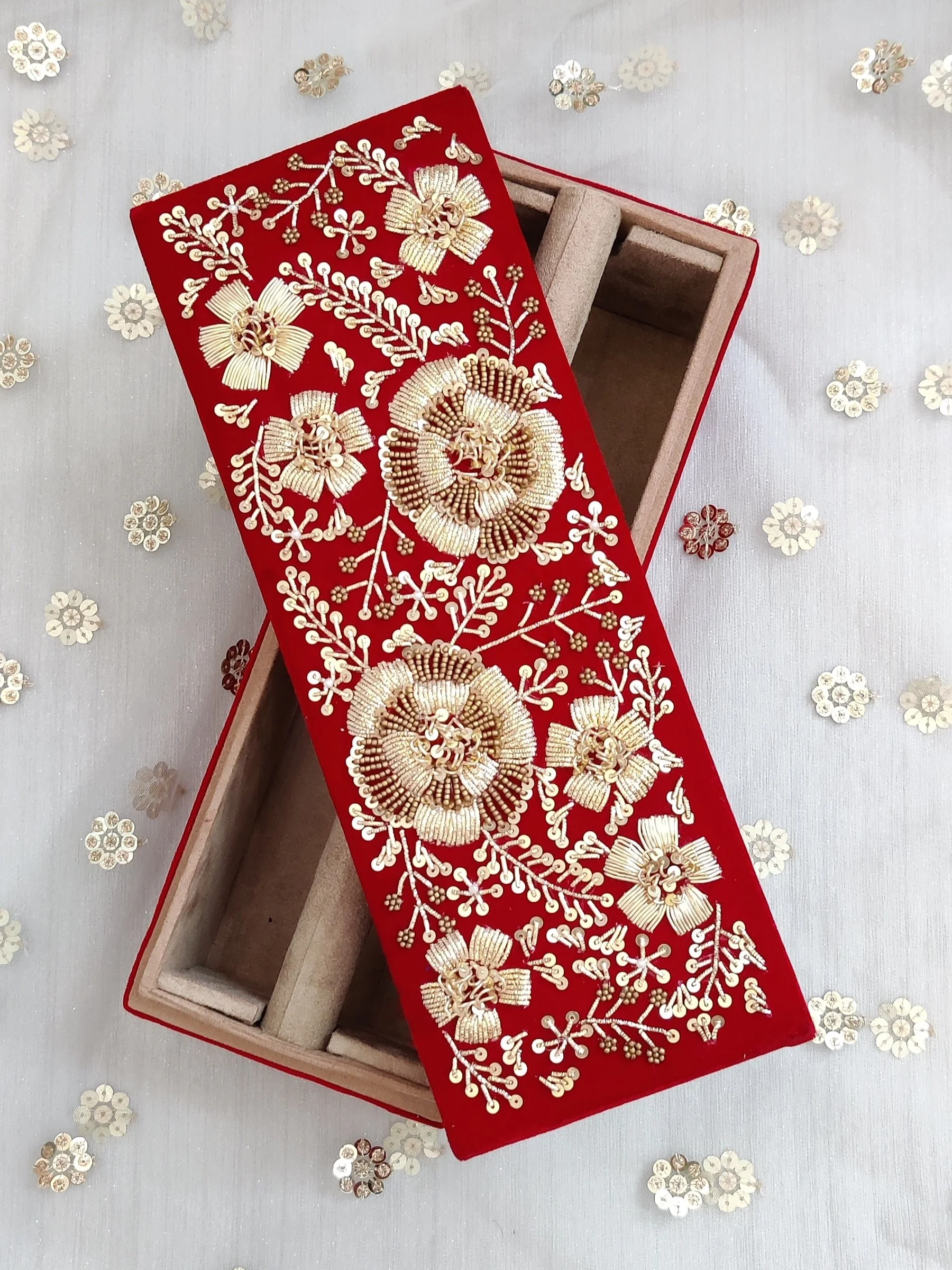 Red Pearl Sequin Handmade Velvet Bridal Bangle Box Bridal Choora Box Keepsake 