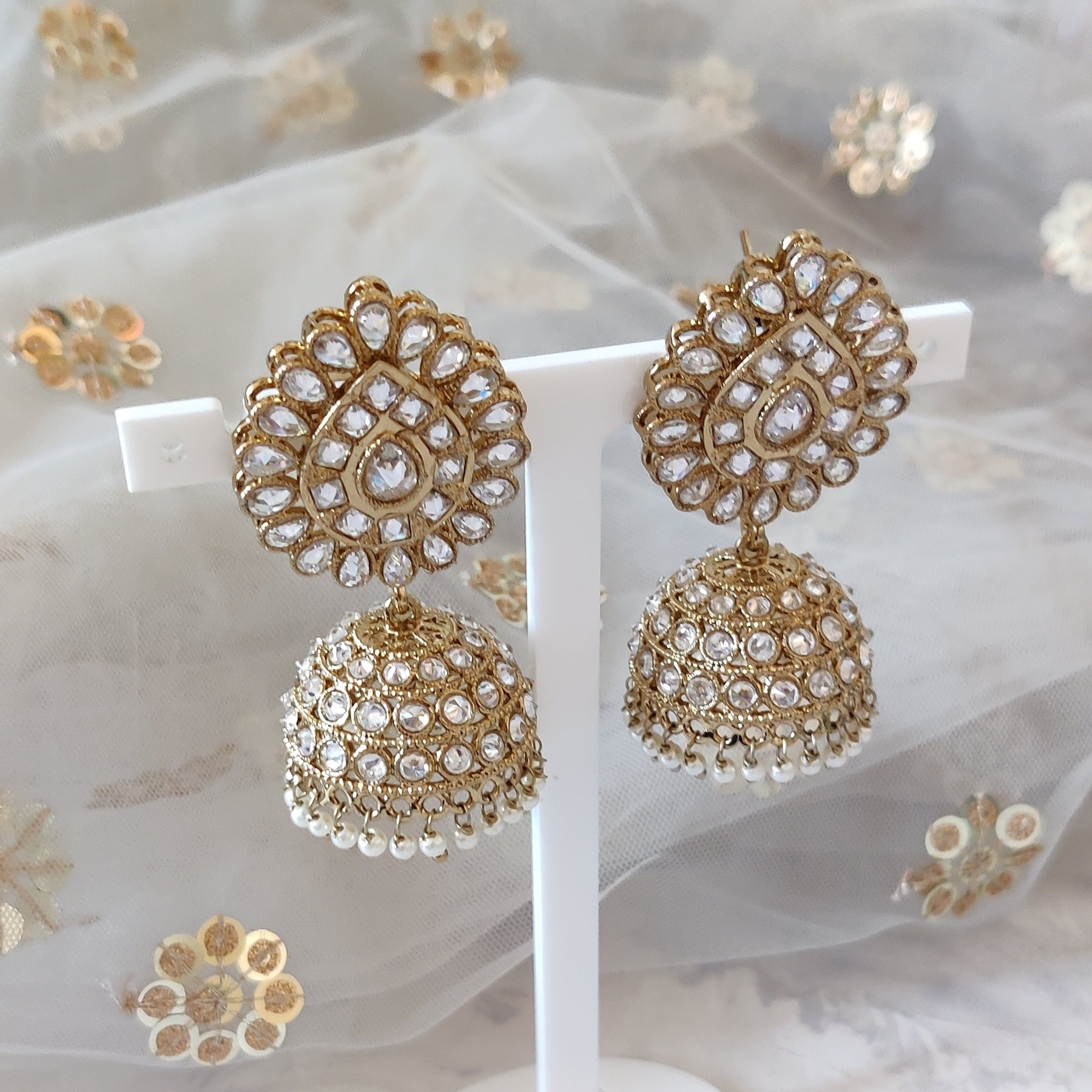 Gold Silver Polki Indian Asian Jhumki Earrings 