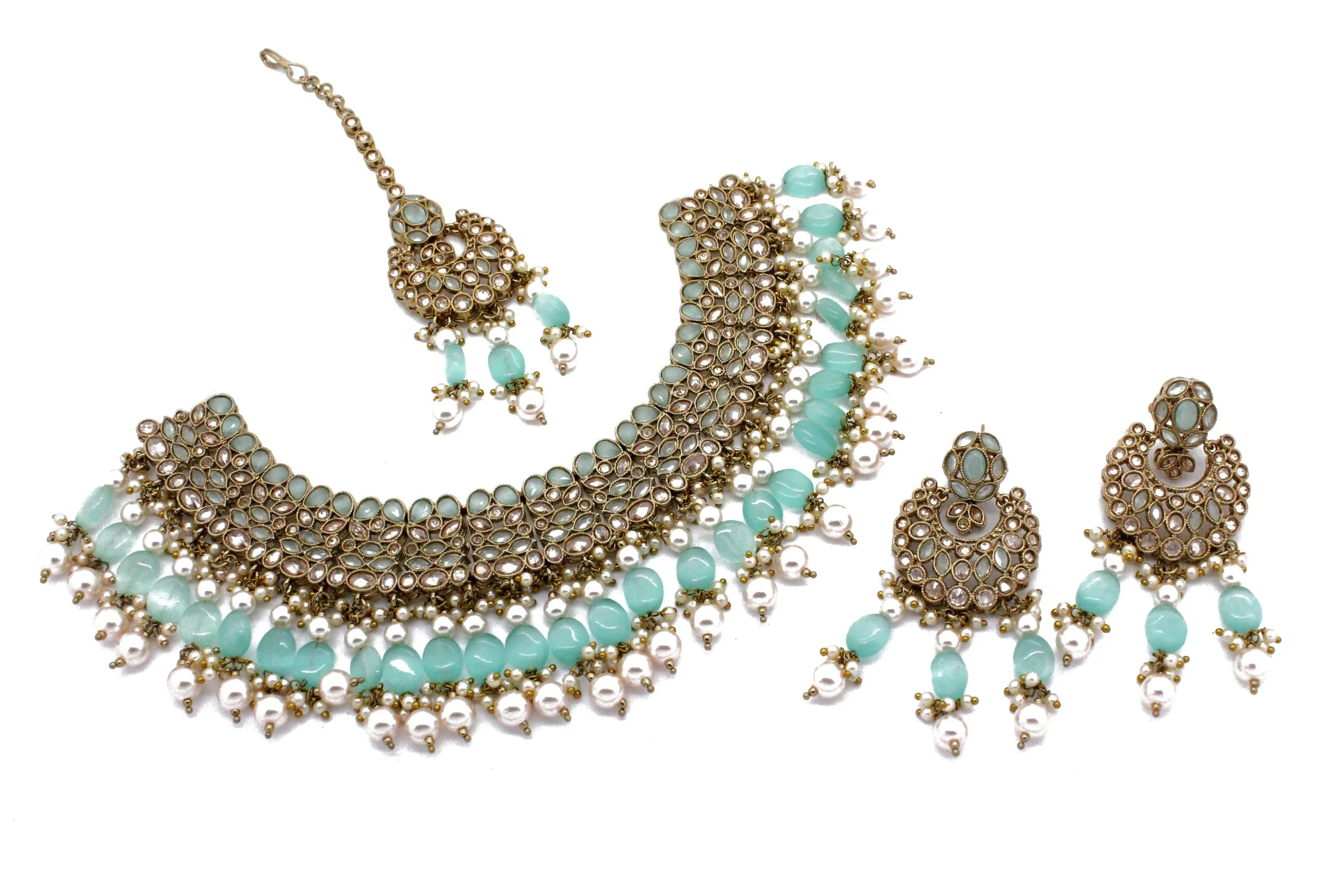 Antique Gold Kundan Polki Stone Indian Asian Bollywood Necklace