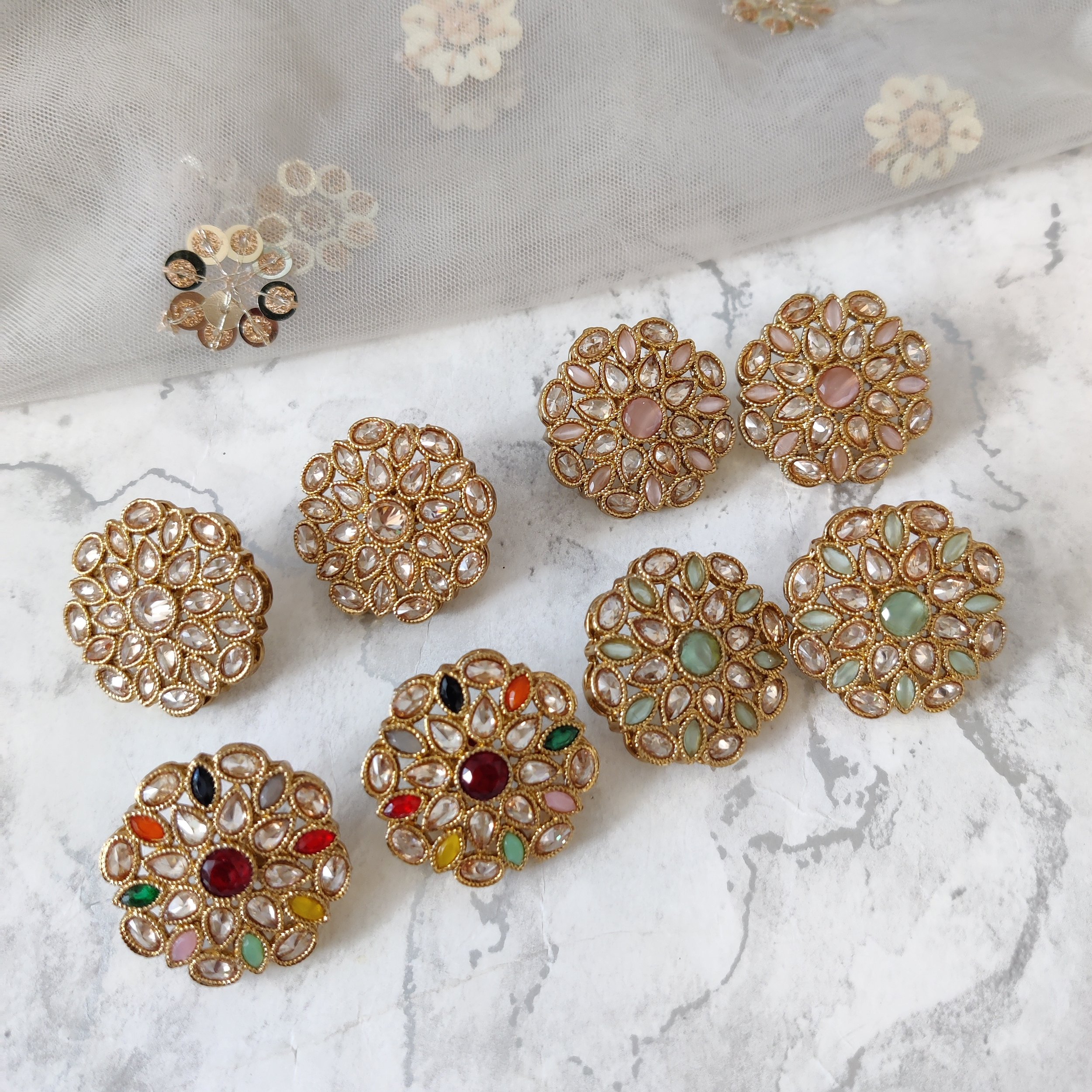 Traditional Kemp Stud Earrings - South India Jewels | Antique gold earrings,  Gold earrings designs, Gold jewelry outfits