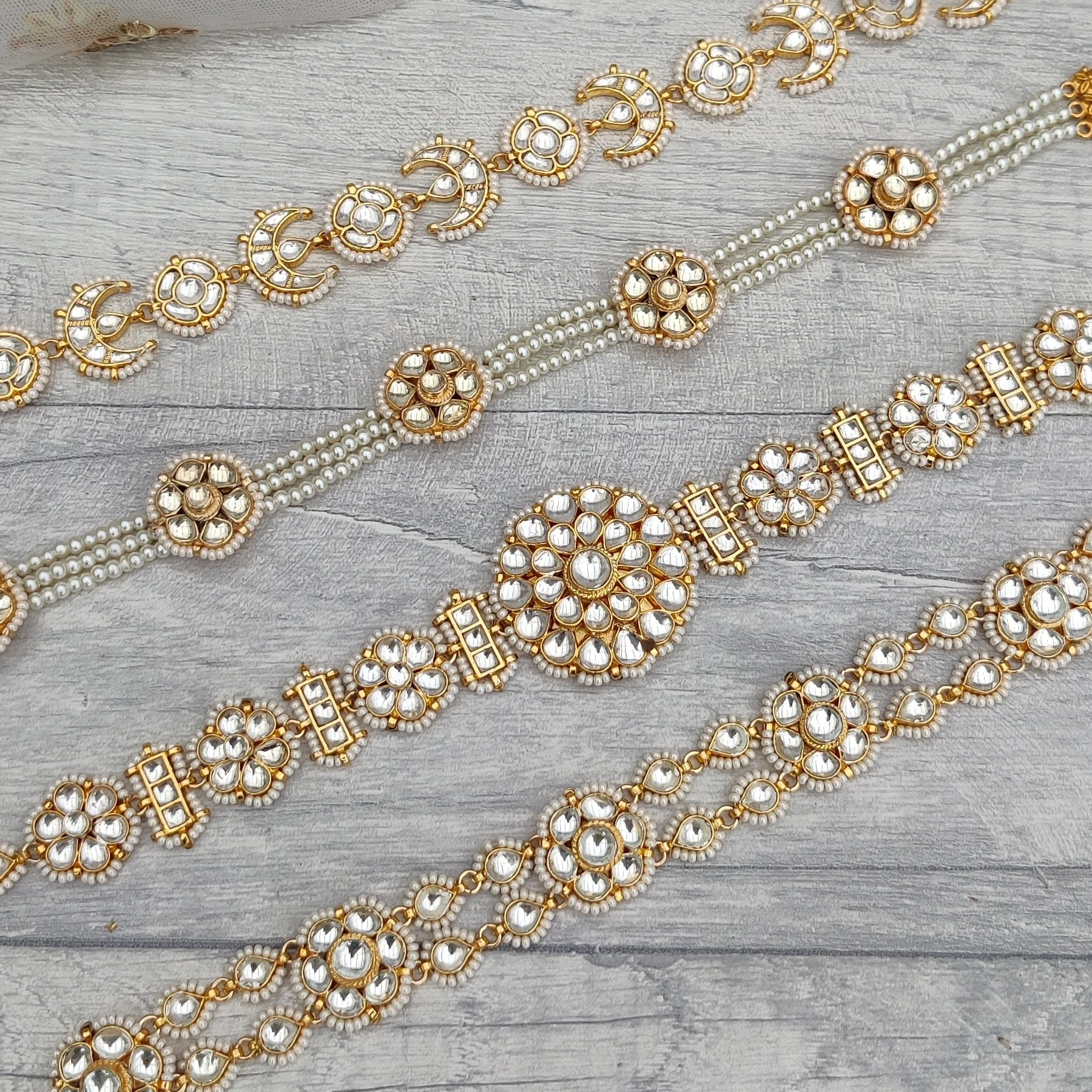 Gold Silver Pachi Kundan Indian Asian Pearl Head Band Headpiece Sheeshpool Matha Patti