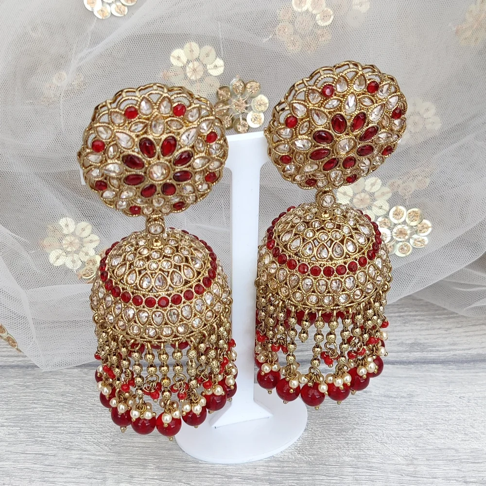 Earrings Jhumka Designs With Price Fancy Jhumki Maroon Antique - Main Image