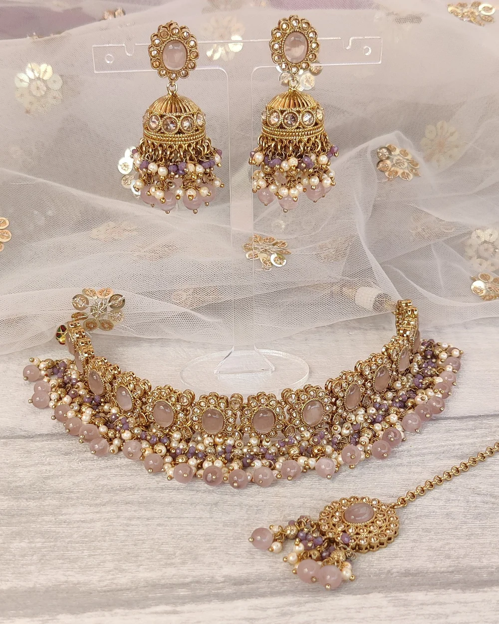 Lilac Mauve Antique Gold Pearl Indian Asian Choker Necklace Jewellery  Jewelry Set — Glimour Jewellery