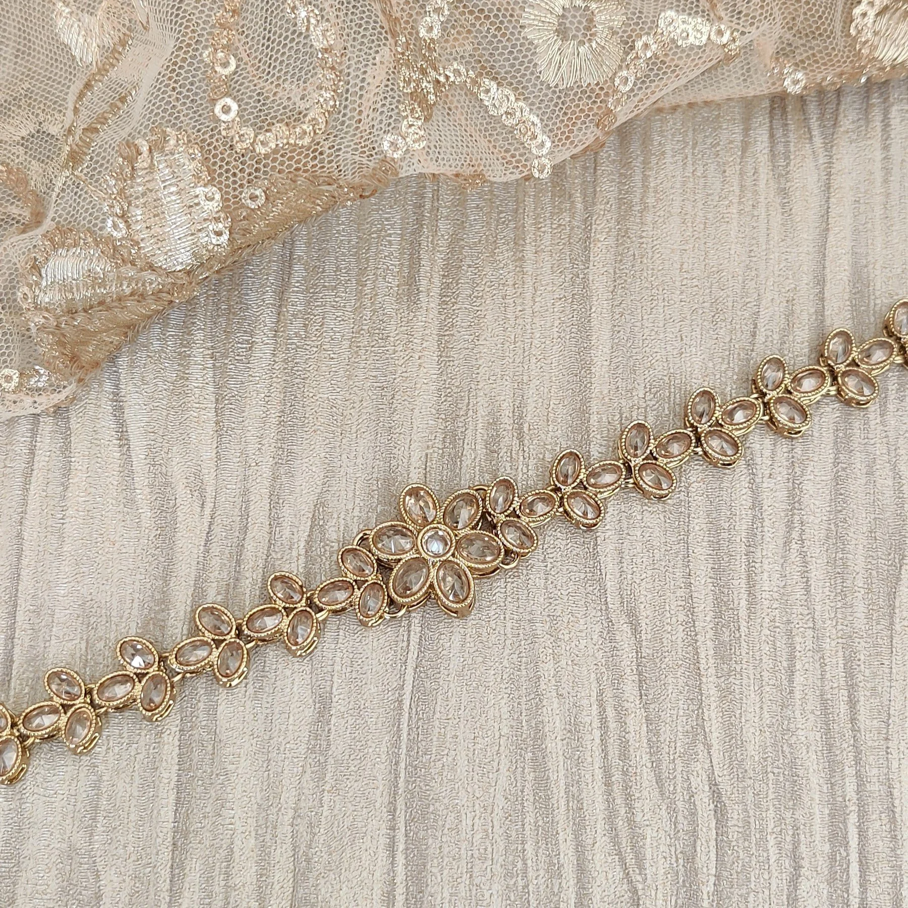 Antique Gold Indian Asian Polki Stone Bridal Wedding Head Band Headpiece Sheeshphool