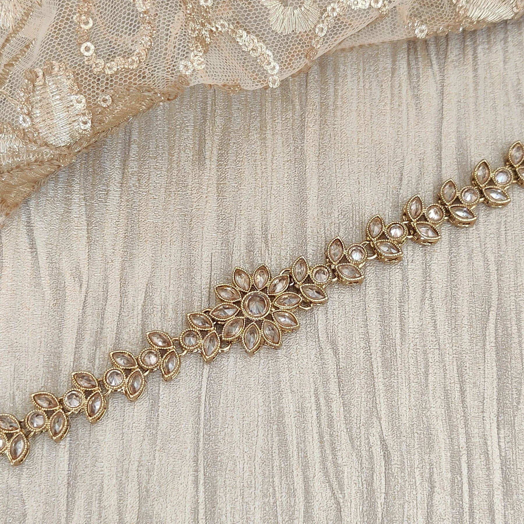 Antique Gold Indian Asian Polki Stone Bridal Wedding Head Band Headpiece Sheeshphool