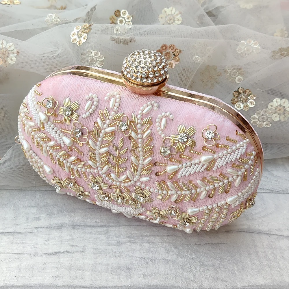 Baby Pink Pearl Velvet Sequin Indian Asian Bridal Wedding Party