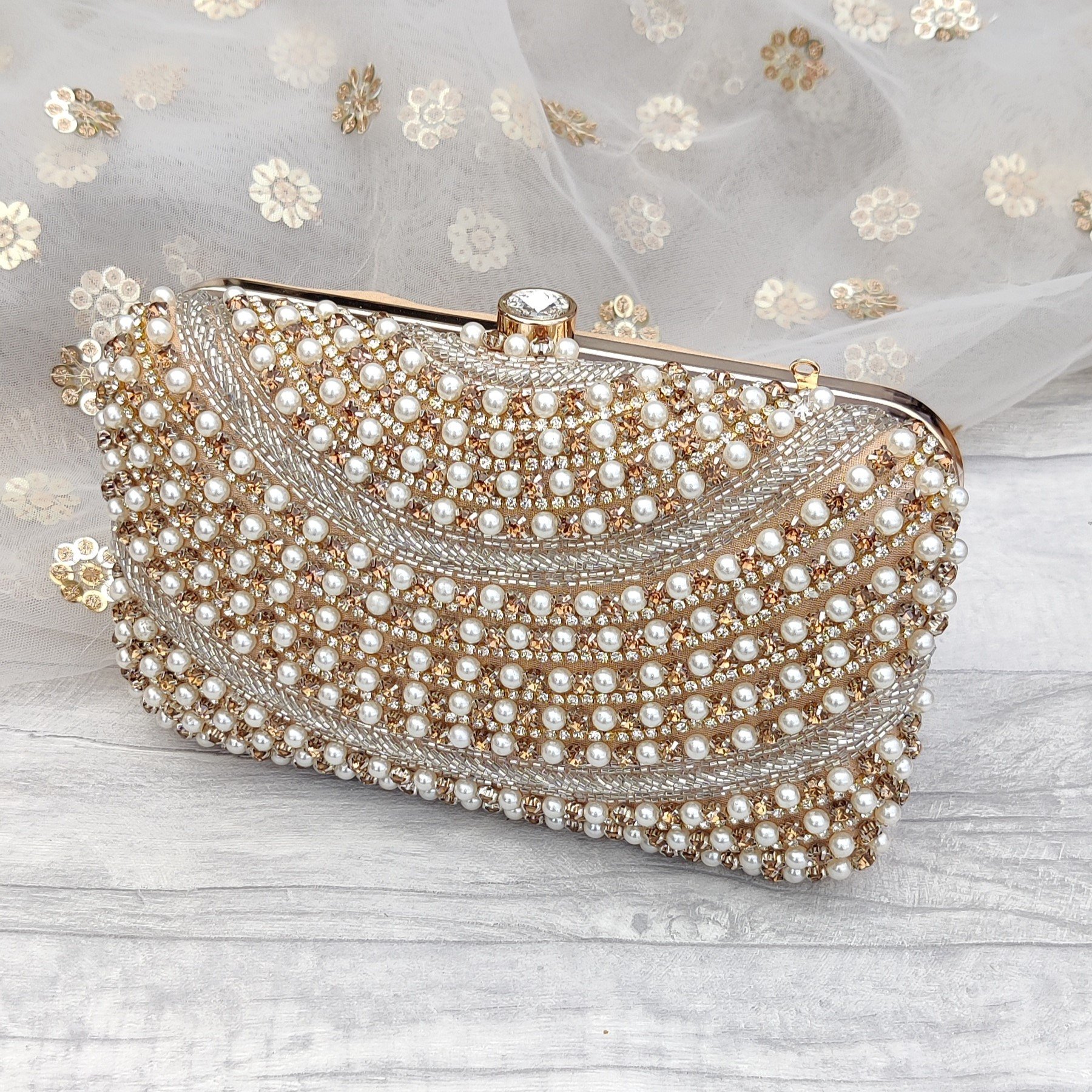 Antique Gold Pearl Indian Asian Pearl Stone Clutch Bag Purse Wedding ...
