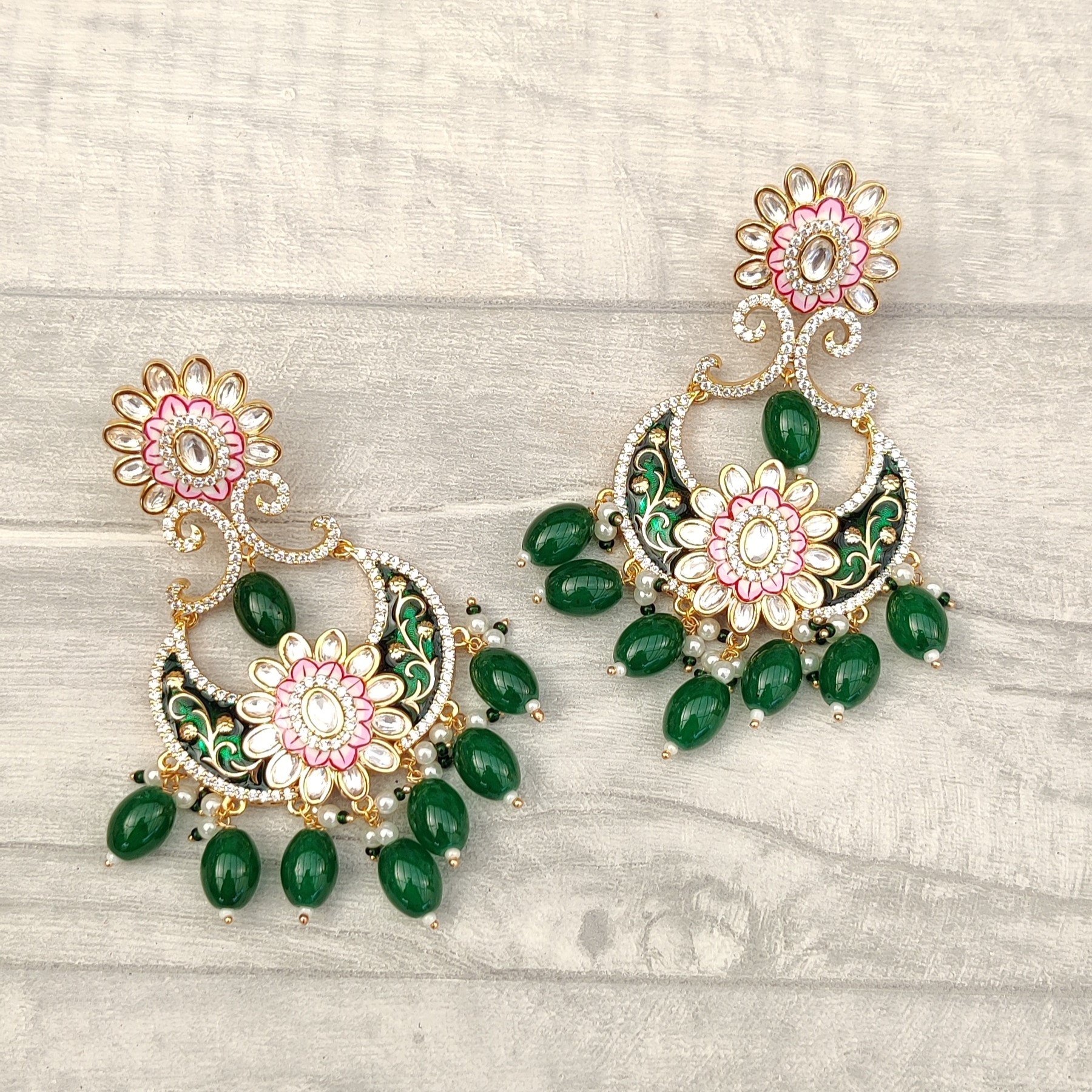 Buy Priyaasi Women Green Beads Stones Gold Plated Jhumka Earrings with  MaangTikka Online at Best Price  Distacart