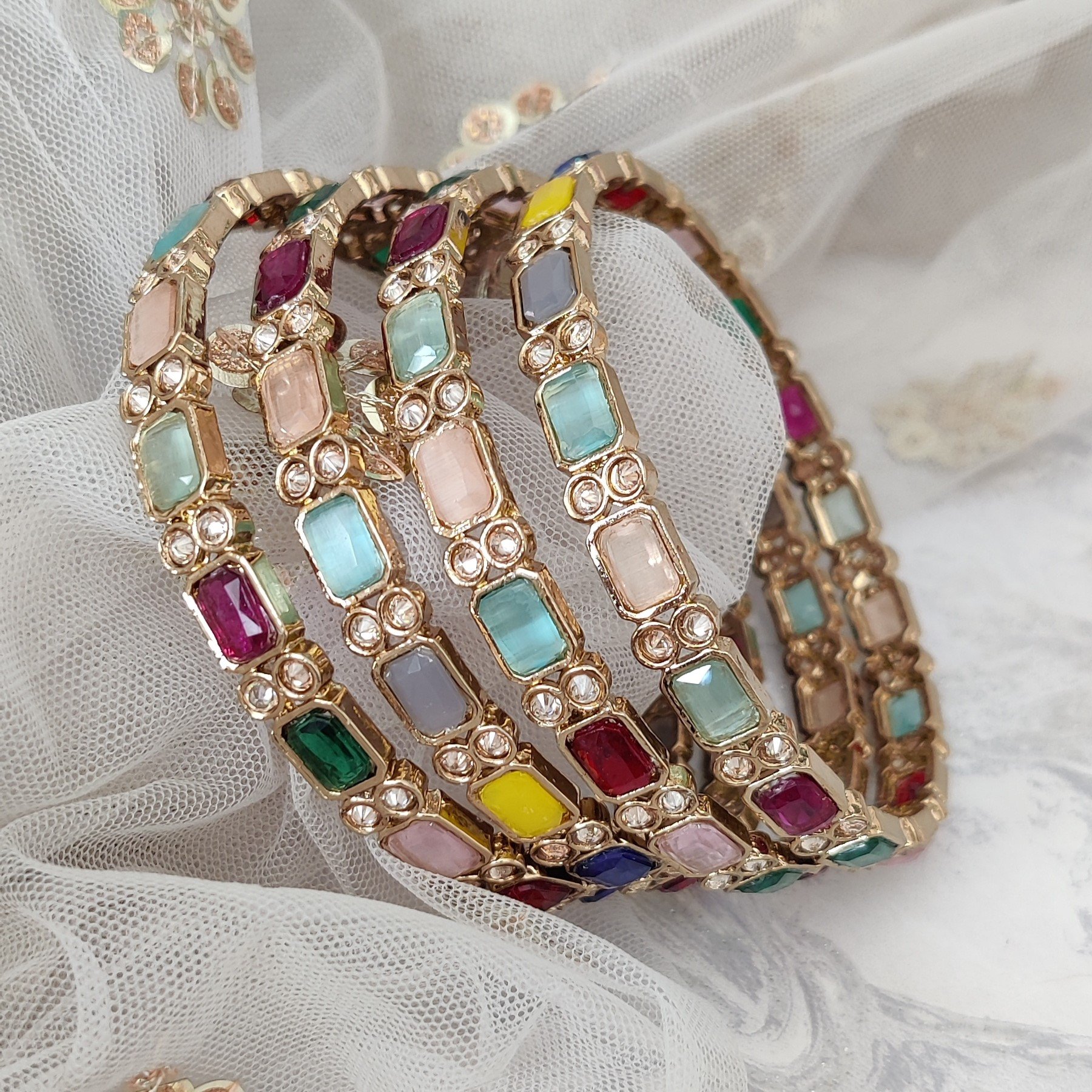 Set of 4 Multi Coloured Antique Gold 'ROMISHA' Kangan Bangles
