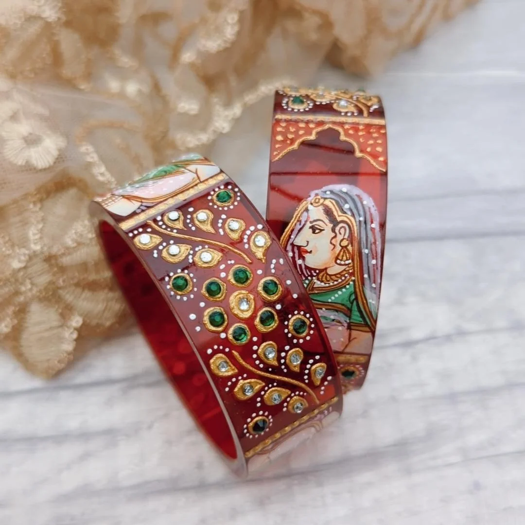 Pair of Deep Red Rani Picture Choora Bangle Kangans