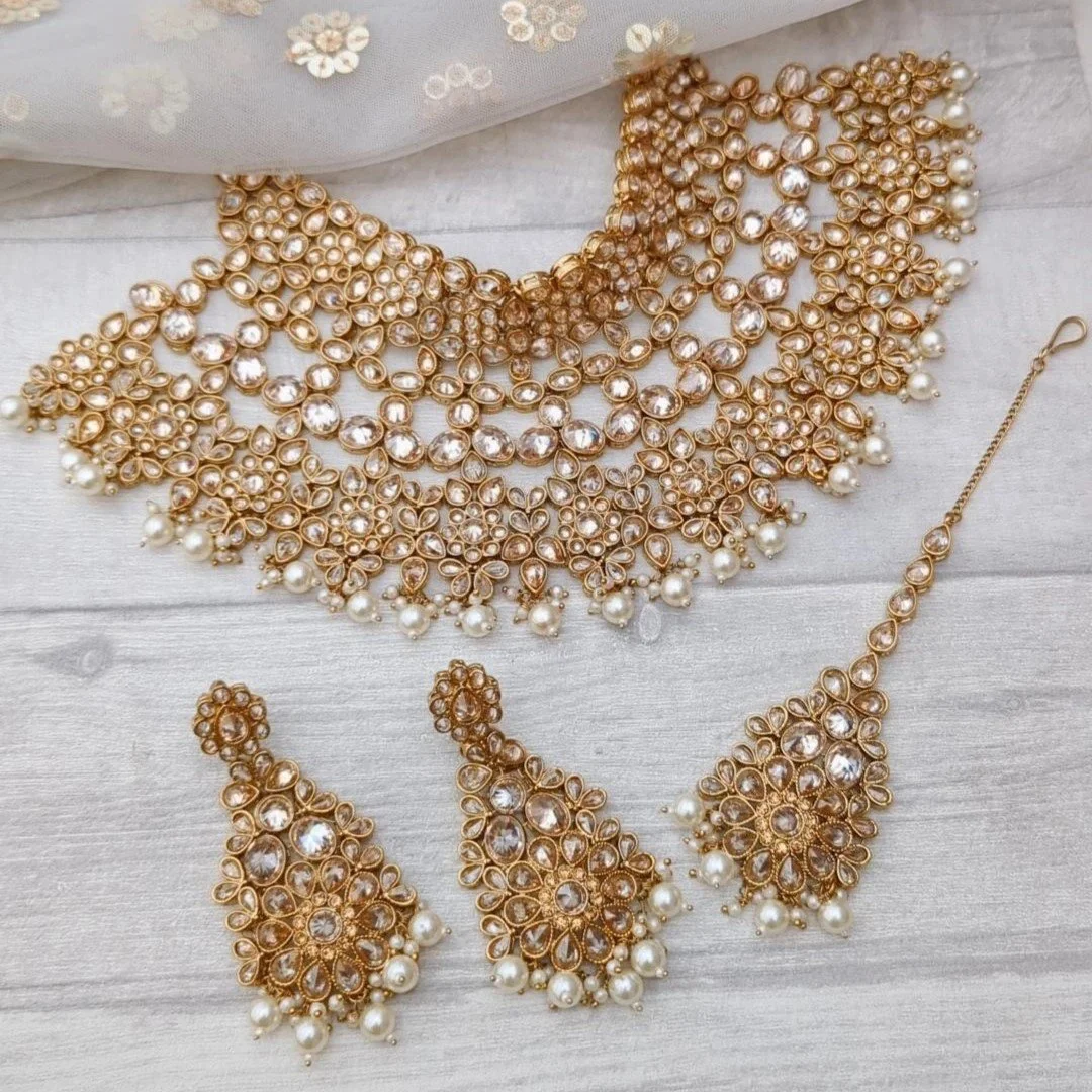 Antique Gold Polki Pearl 'MUSKAN' Bridal Necklace Set — Glimour Jewellery