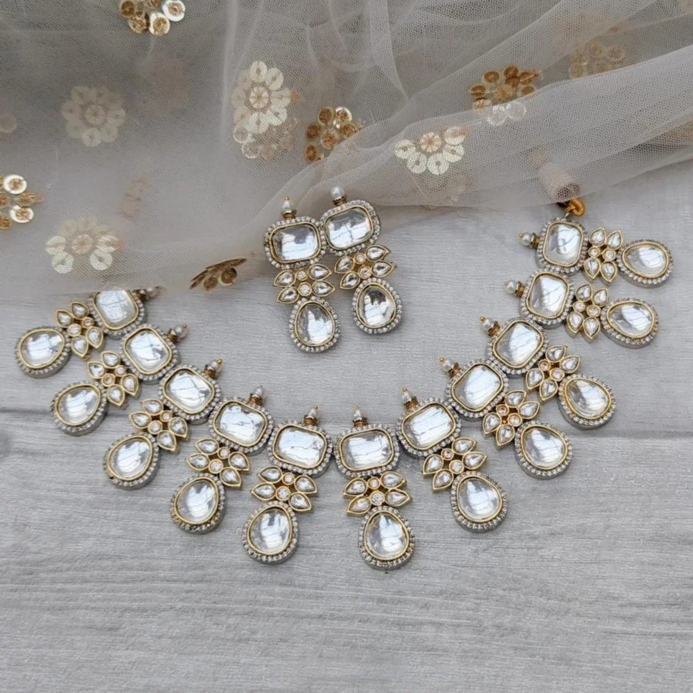 Gold Silver Uncut Kundan Indian Asian Reception Bridal Jewellery