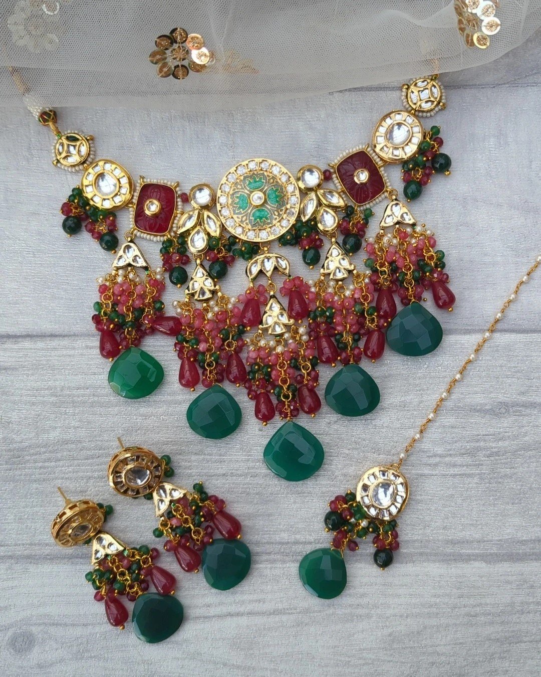 Green Maroon Gold Silver Meenakari Kundan Flexible Choker Necklace  Jewellery Set Bridal Weddi — Glimour Jewellery