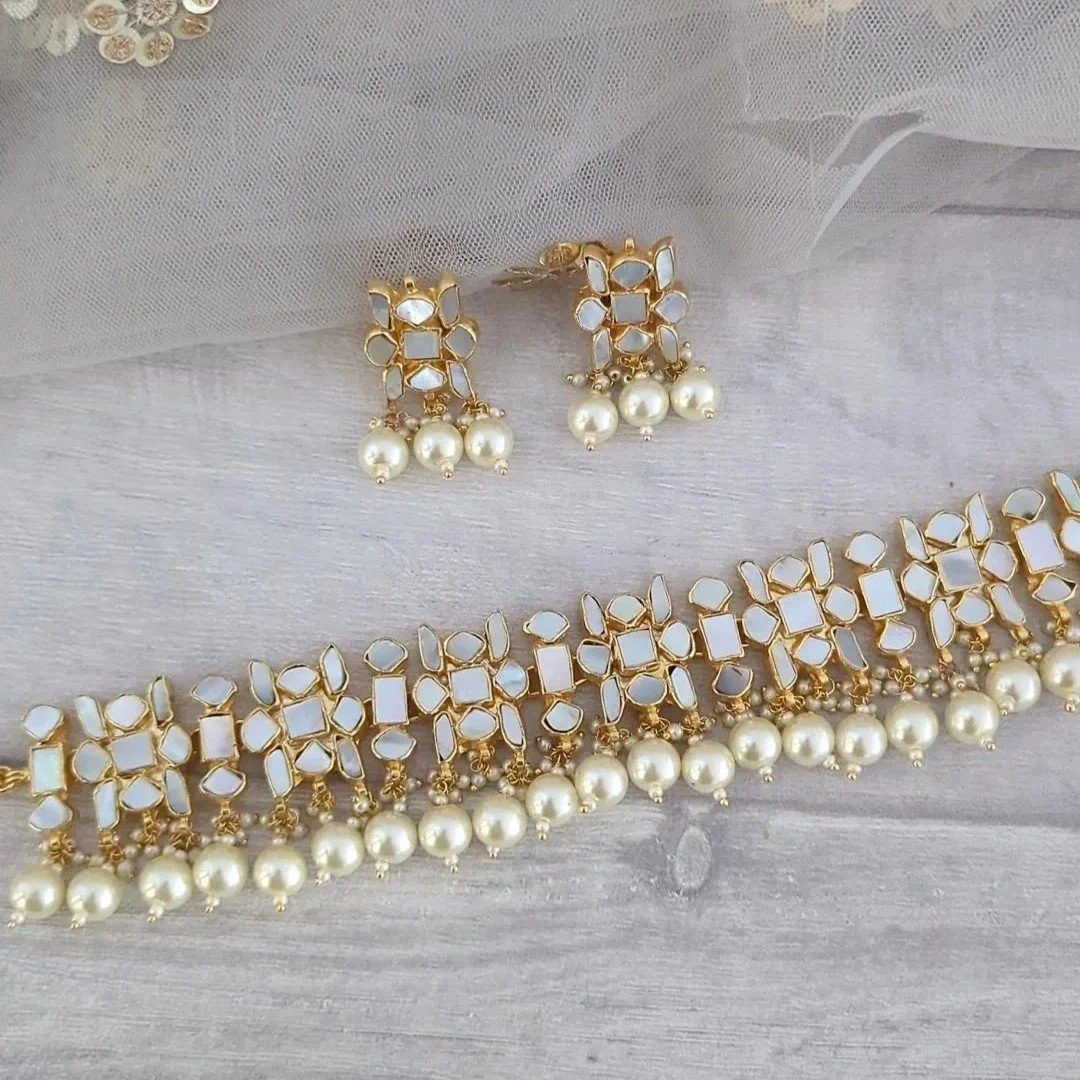 Simple Mother of Pearl Necklace Jewellery Set Bridal Wedding Party (