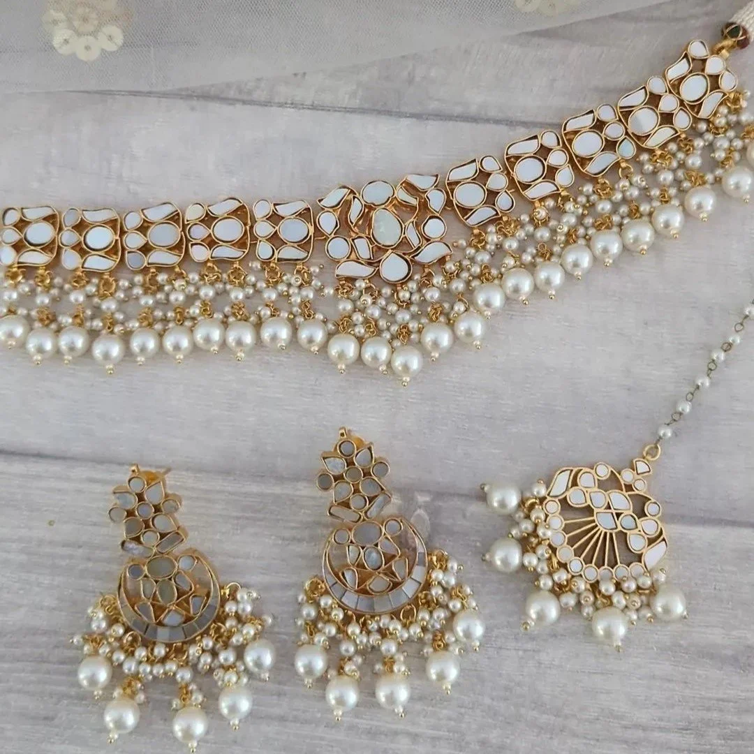 Simple Mother of Pearl Necklace Jewellery Set Bridal Wedding Party